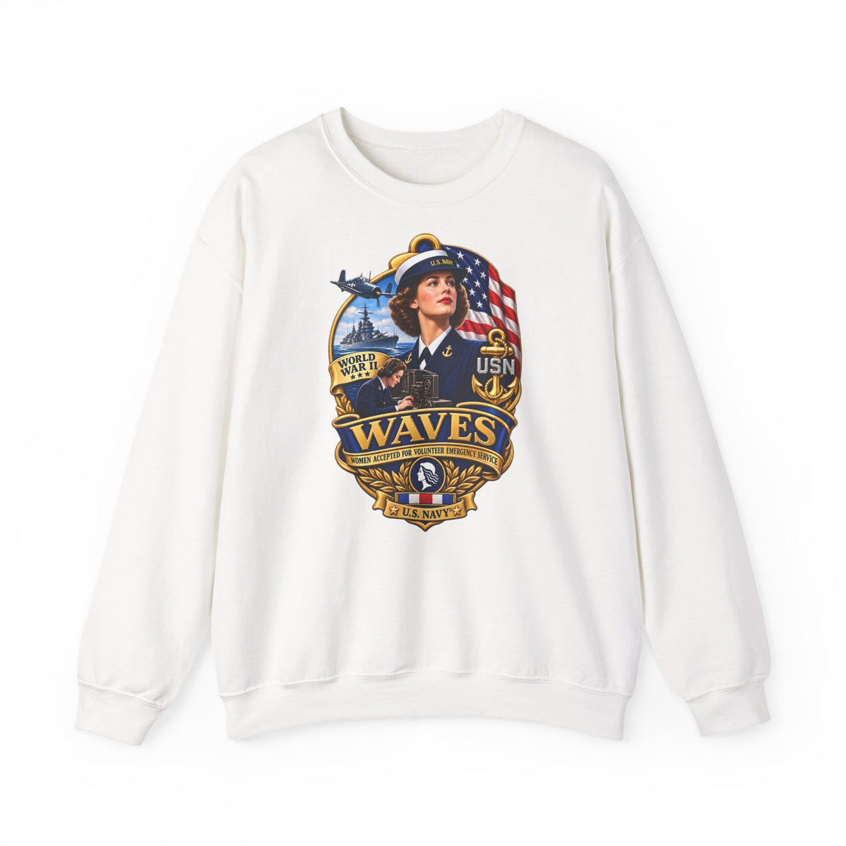 Unisex Heavy Blend™ Crewneck Sweatshirt -  WAVES - Women Accepted for Volunteer Emergency Service WWII - 3D - Enhanced
