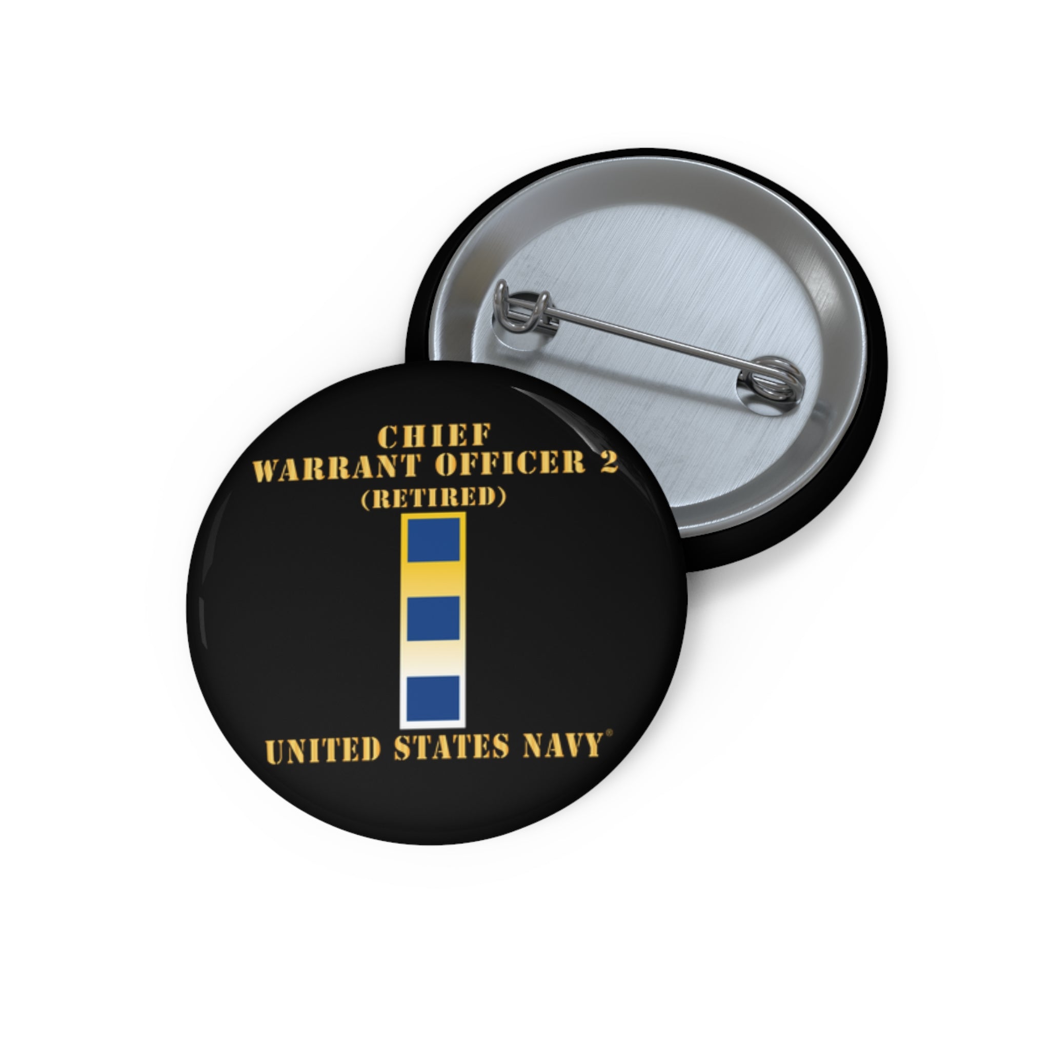 Custom Pin Button - Navy - Chief Warrant Officer 2 - CW02 - Retired
