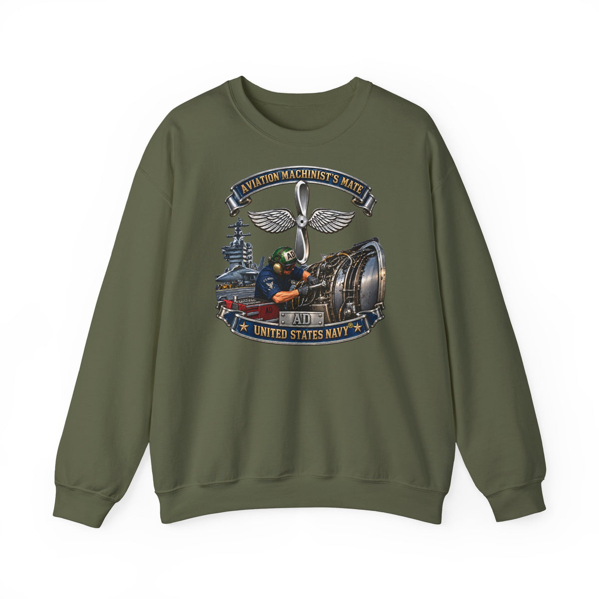 Unisex Heavy Blend™ Crewneck Sweatshirt -  Navy - Rate - Aviation Machinists Mate Br with Scene - 3D - Enhanced