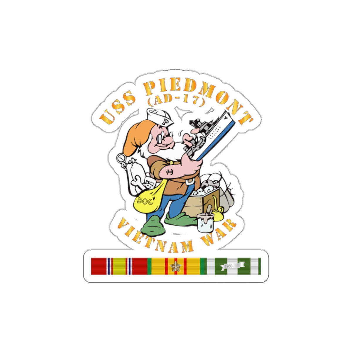 Die-Cut Vinyl Sticker - Navy - USS Piedmont (AD-17) w VN SVC - Vietnam War