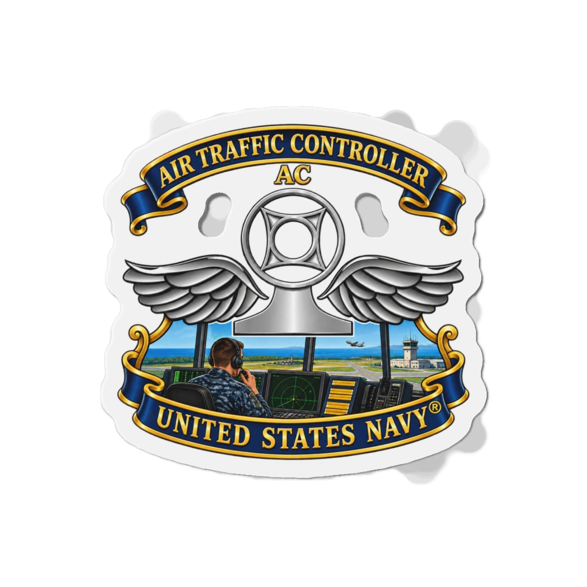 Die-Cut Magnet - Navy - Rate - Air Traffic Controller (AC) - with Scene - 3D - Enhanced