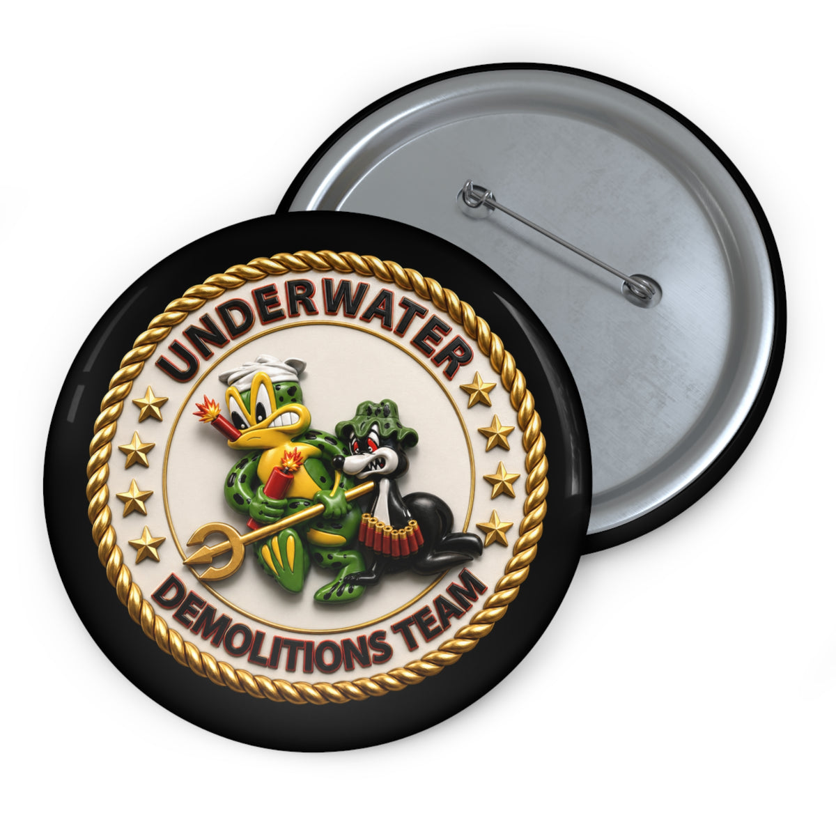 Pin Button - Navy - SOF - Underwater Demolitions Team - Sammy - Freddie - 3D - Enhanced