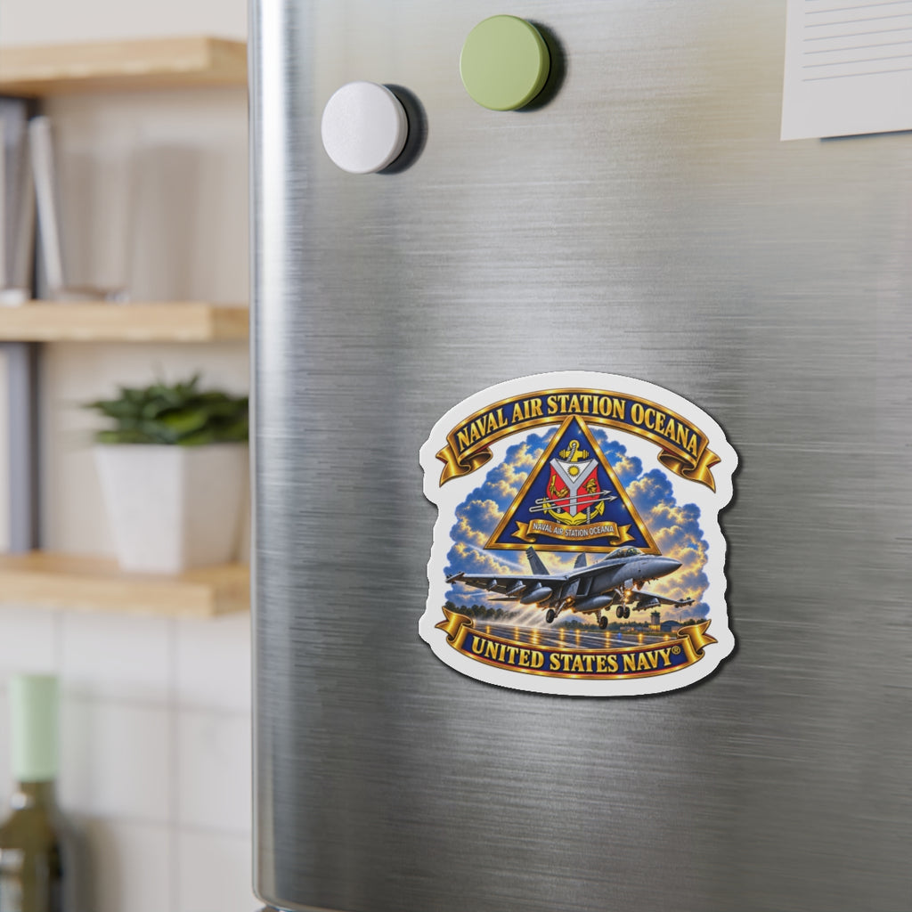 Die-Cut Magnet - Navy - Naval Air Station Oceana - Crest with Aircraft - United States Navy - 3D - Enhanced
