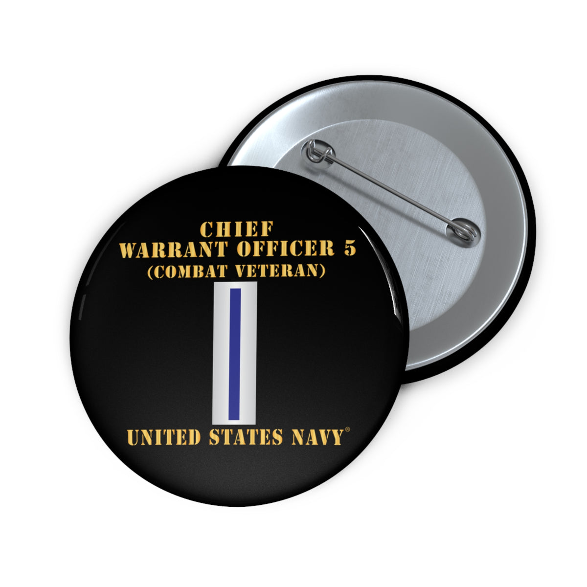 Custom Pin Button - Navy - Chief Warrant Officer 5 - CW05 - Combat Veteran