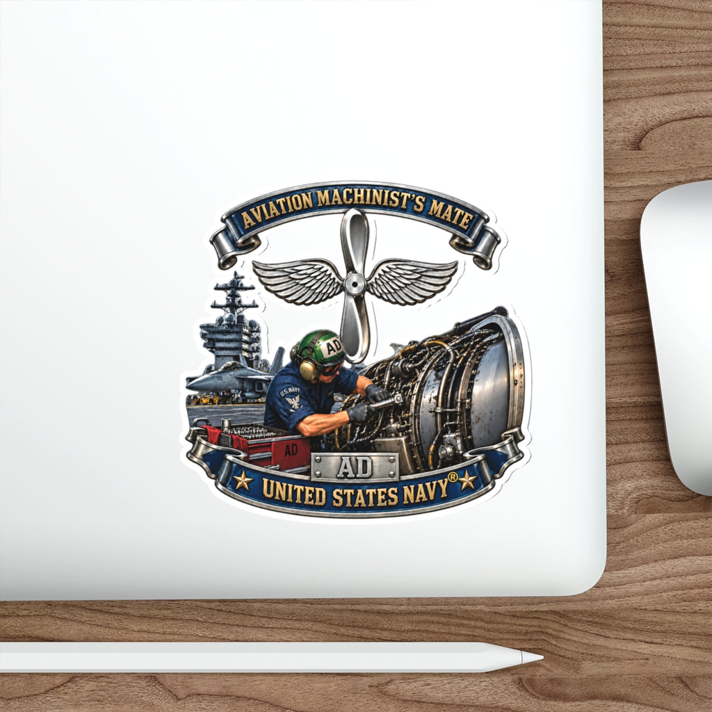 Die-Cut Vinyl Sticker - Navy - Rate - Aviation Machinists Mate Br with Scene - 3D - Enhanced