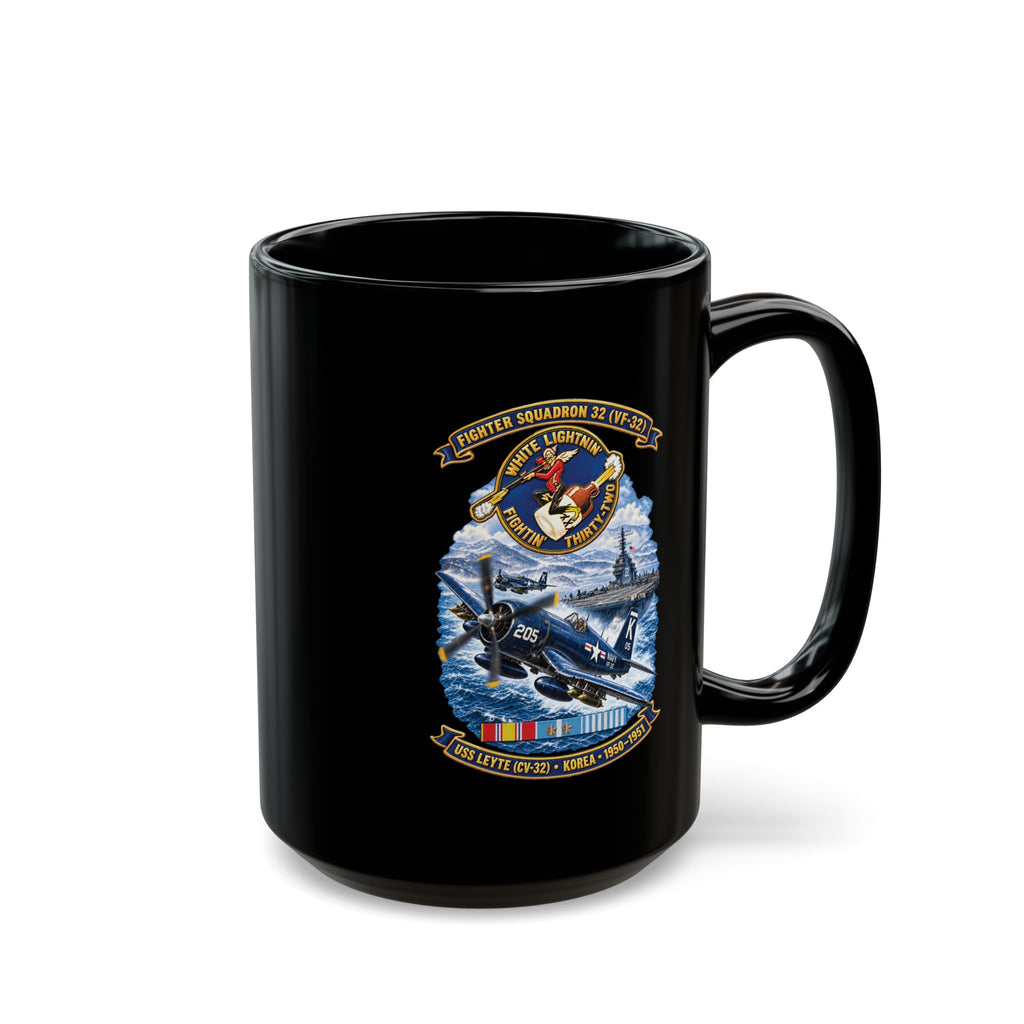 Black Mug (11oz, 15oz) - NAVY - VF 32  -White Lightnin - Fightin 32 - SSI - USS Leyte (CV32) - F4U-4 Corsair - Korea - 1950-1951- 3D - Enhanced