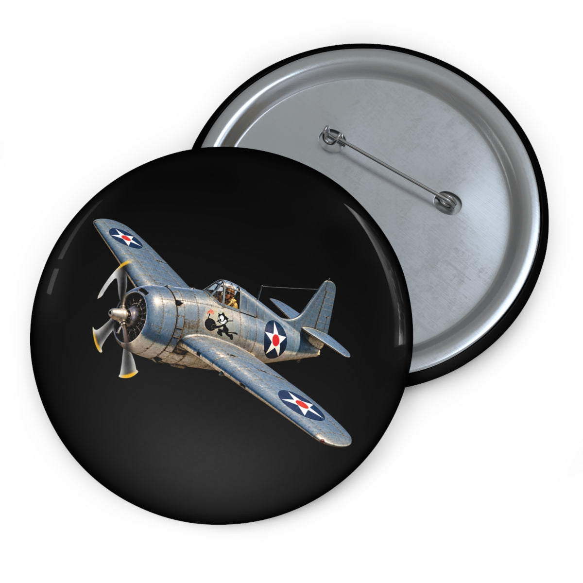 Pin Button - NAVY - VF - 3 - Wildcat w FELIX WWI Insignia - 3D - Enhanced