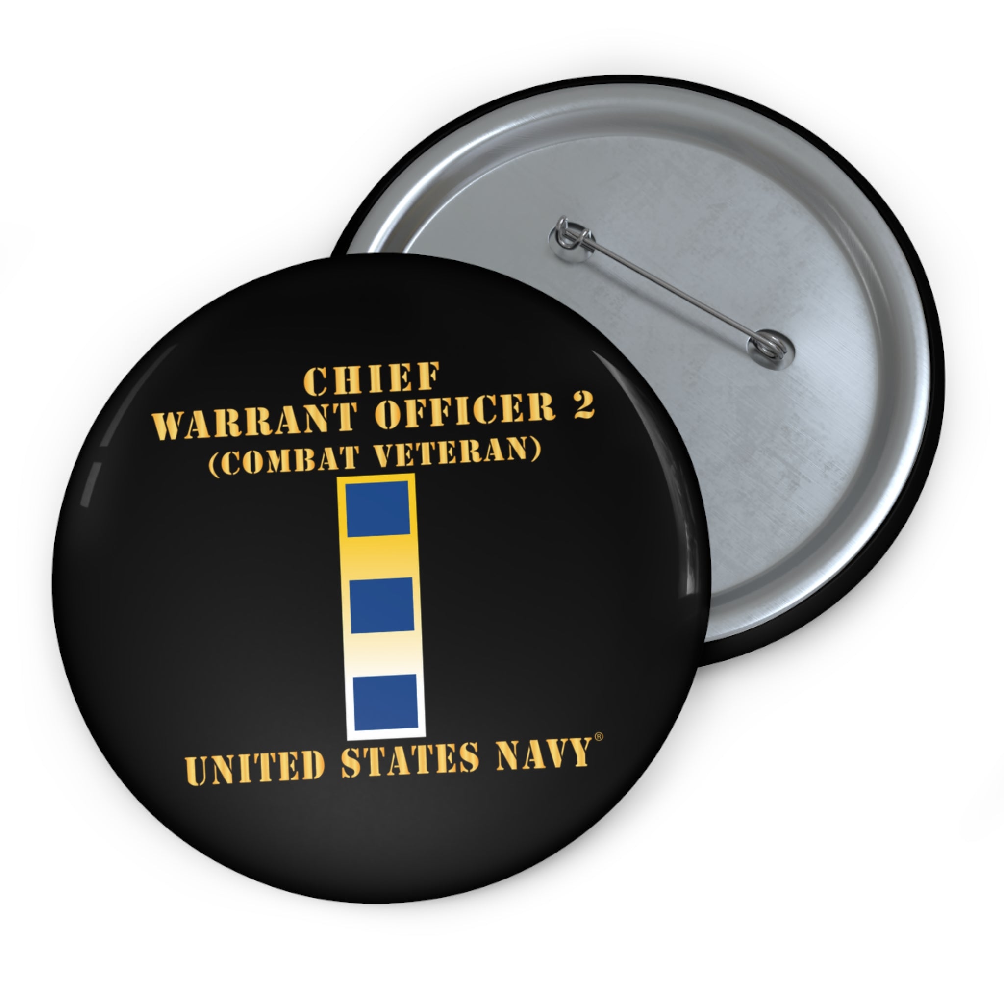 Custom Pin Button - Navy - Chief Warrant Officer 2 - CW02 - Combat Veteran