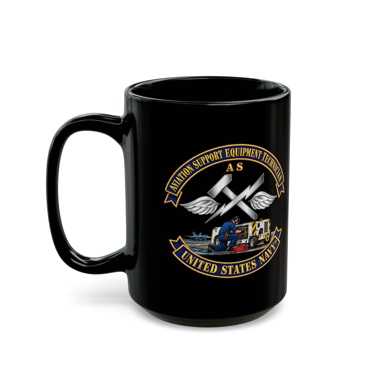 Black Mug (11oz, 15oz) - Navy - Rate - Aviation Support Equipment Technician (AS) with Scene - 3D - Enhanced