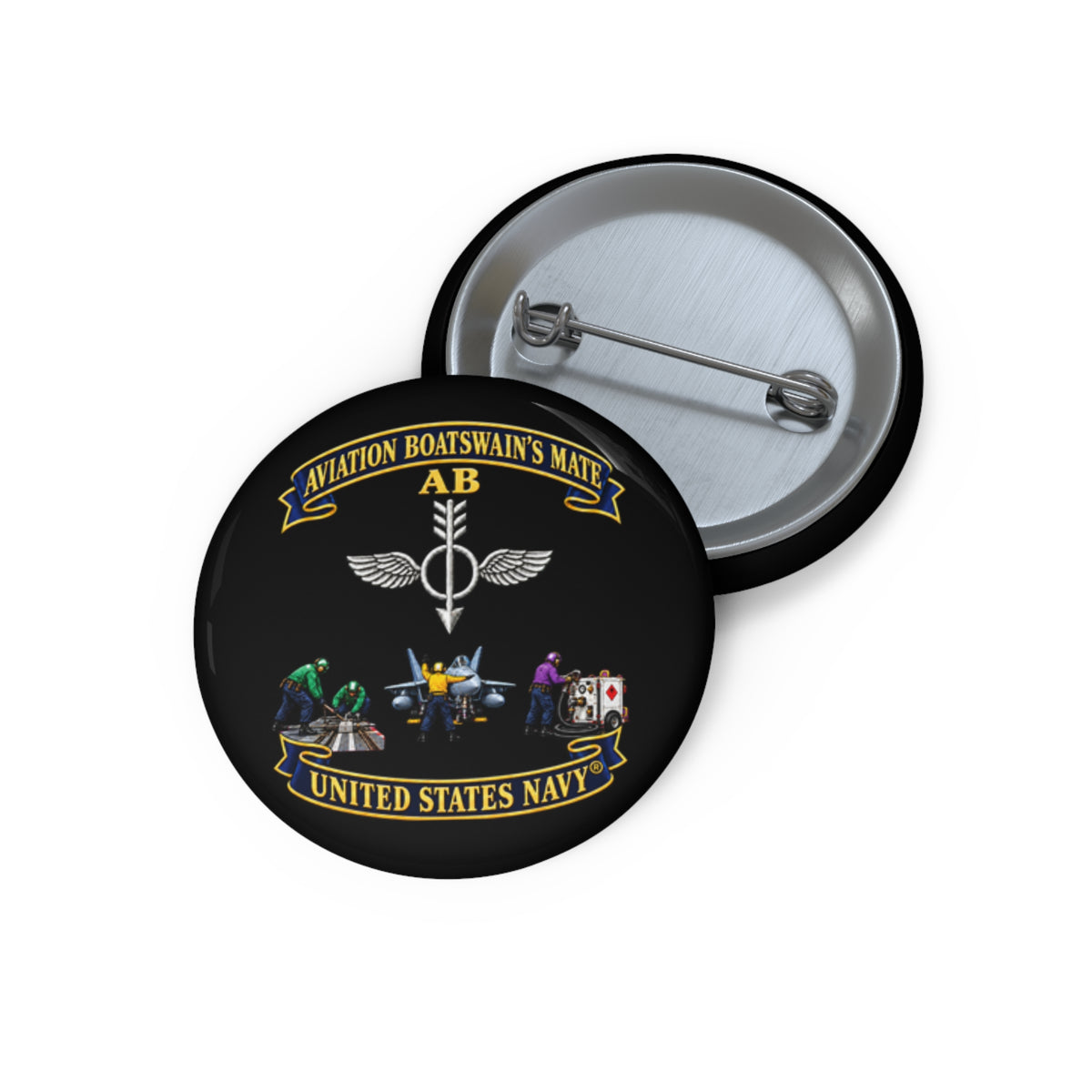 Pin Button - Navy - Aviation Boatswains Mate Br with 3 Scene - 3D - Enhanced