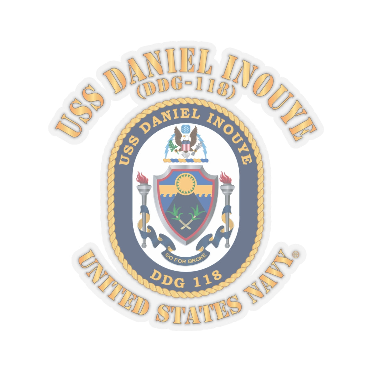 Kiss-Cut Stickers - Navy - USS Daniel Inouye (DDG-118)