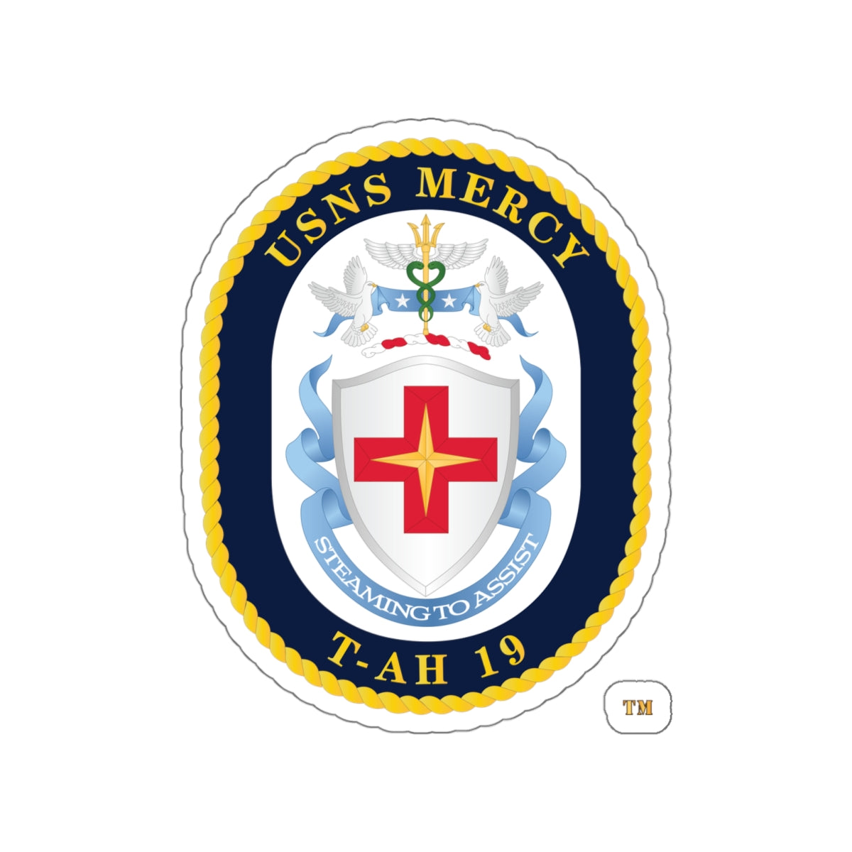 Die-Cut Vinyl Sticker - Navy - USNS Mercy (T-AH-19) - Crest wo Txt