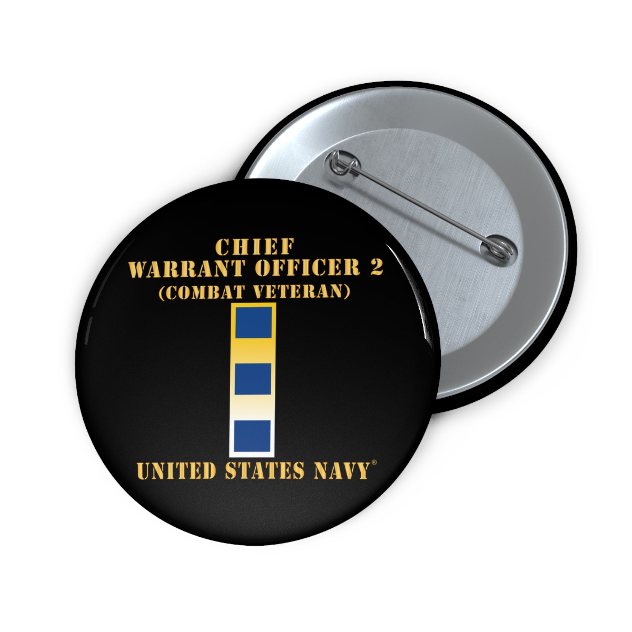 Custom Pin Button - Navy - Chief Warrant Officer 2 - CW02 - Combat Veteran