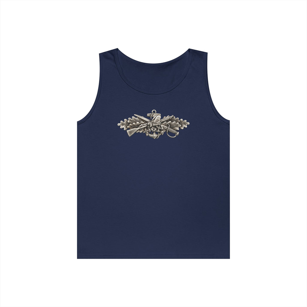 Unisex Heavy Cotton Tank Top - Navy - Badge - Seabee combat warfare specialist wo txt - Enlisted - 3D - Enhanced