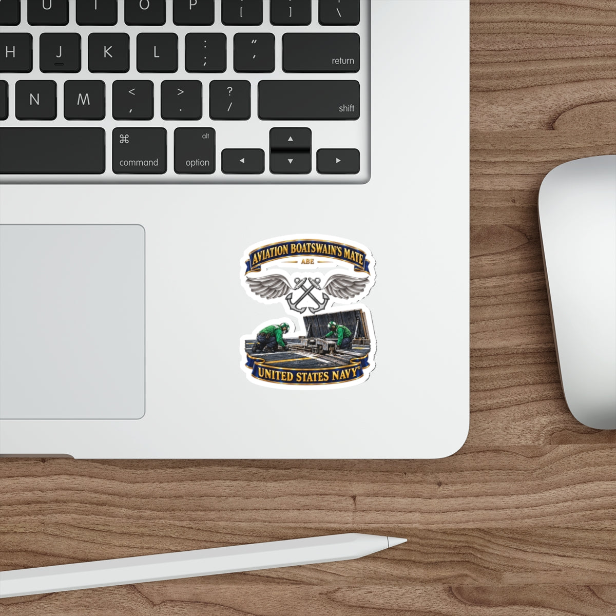 Die-Cut Vinyl Sticker - Navy - Rate - Aviation Boatswain's Mate (ABE) - with Scene - 3D - Enhanced