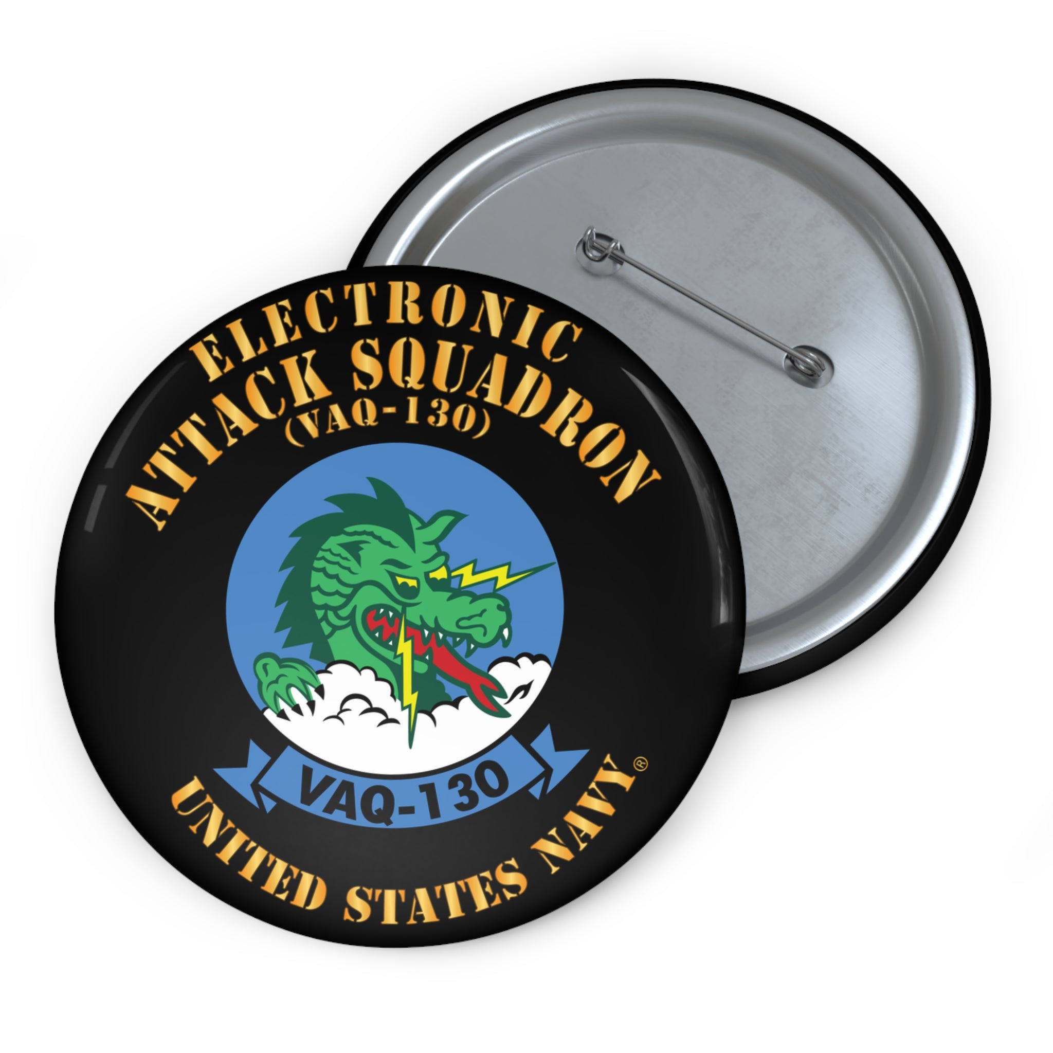 Custom Pin Button - Navy - Electronic Attack Squadron 130 (VAQ-130)