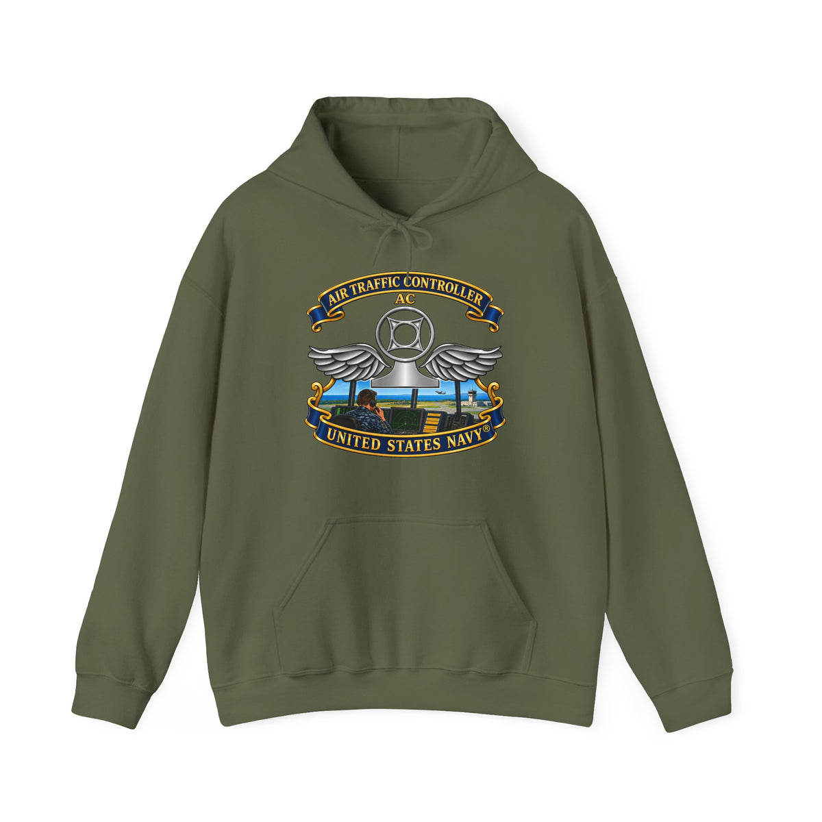 Unisex Heavy Blend™ Hoodies - Navy - Rate - Air Traffic Controller (AC) - with Scene - 3D - Enhanced