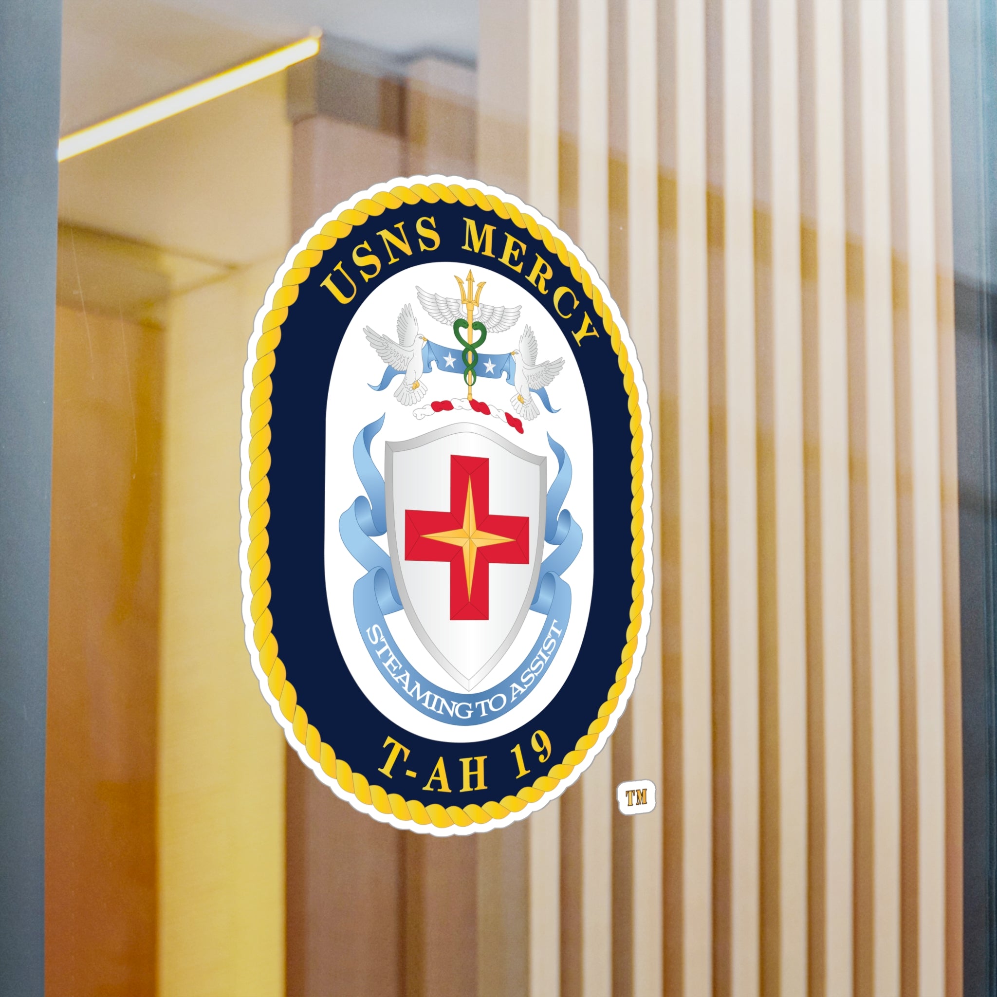 Kiss-Cut Vinyl Decal - Navy - USNS Mercy (T-AH-19) - Crest wo Txt