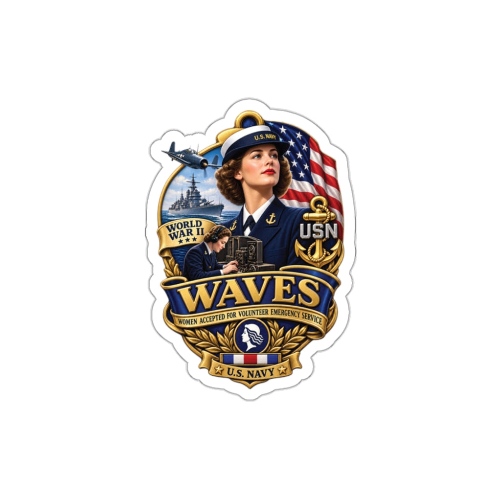 Die-Cut Vinyl Sticker - WAVES - Women Accepted for Volunteer Emergency Service WWII - 3D - Enhanced