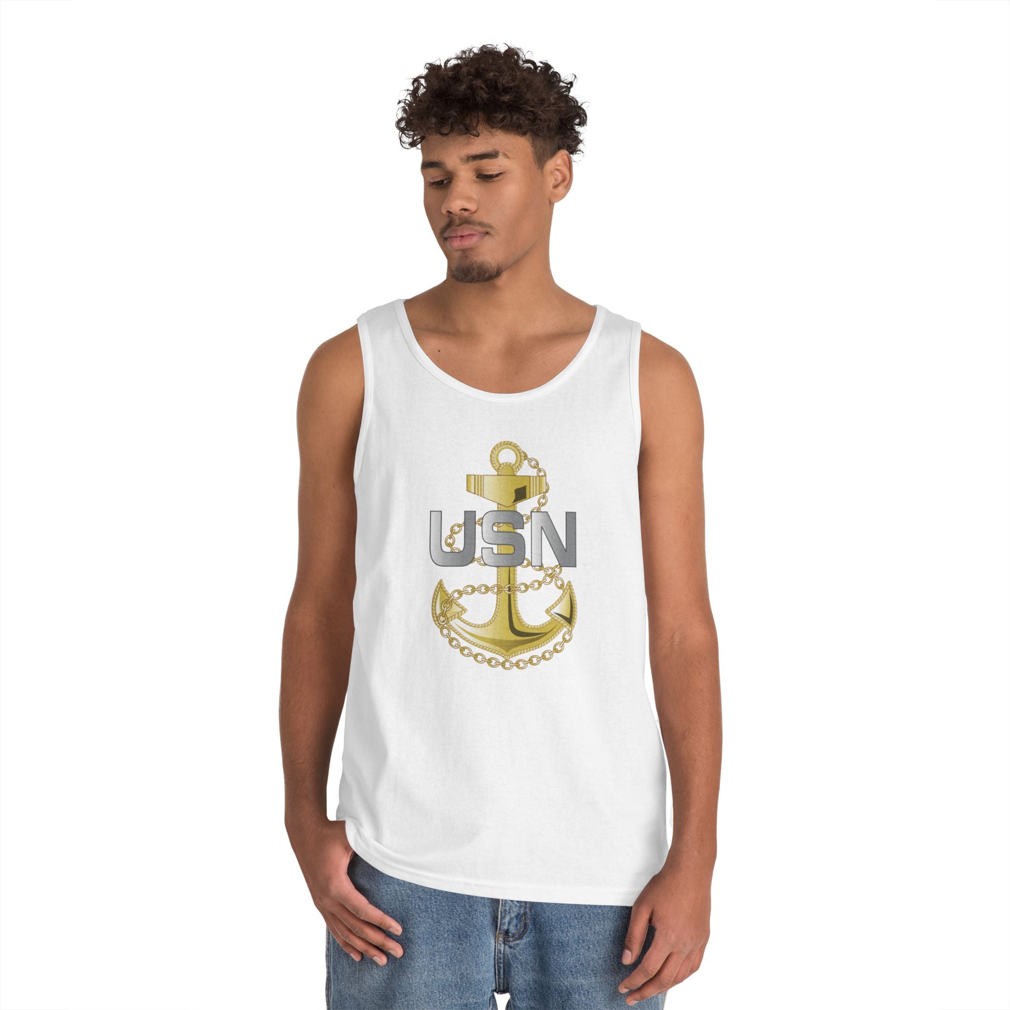 Unisex Heavy Cotton Tank Top - Navy - Fouled Anchor wo txt