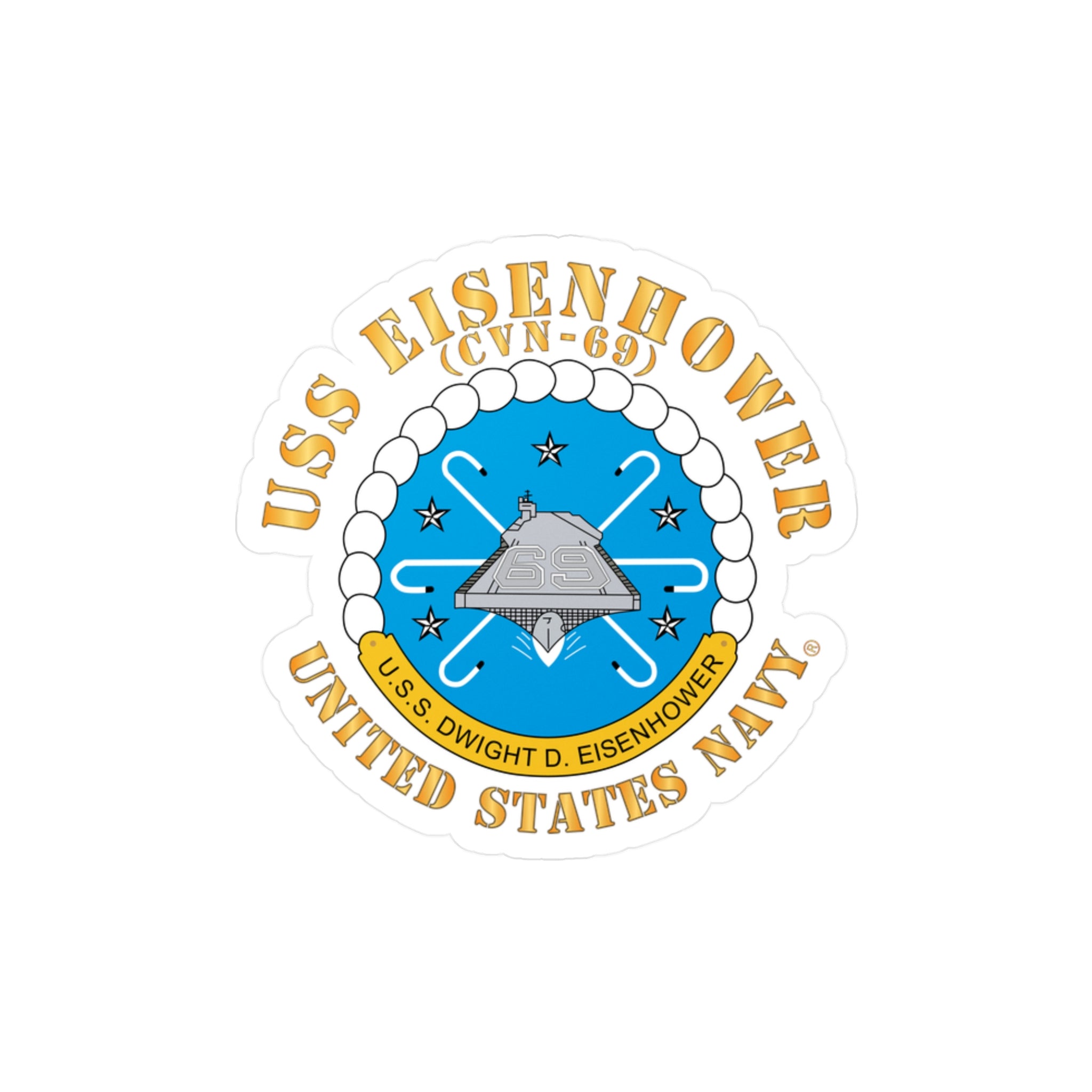 Kiss-Cut Vinyl Decal - USS Dwight D. Eisenhower (CVN-69) Crest with Txt