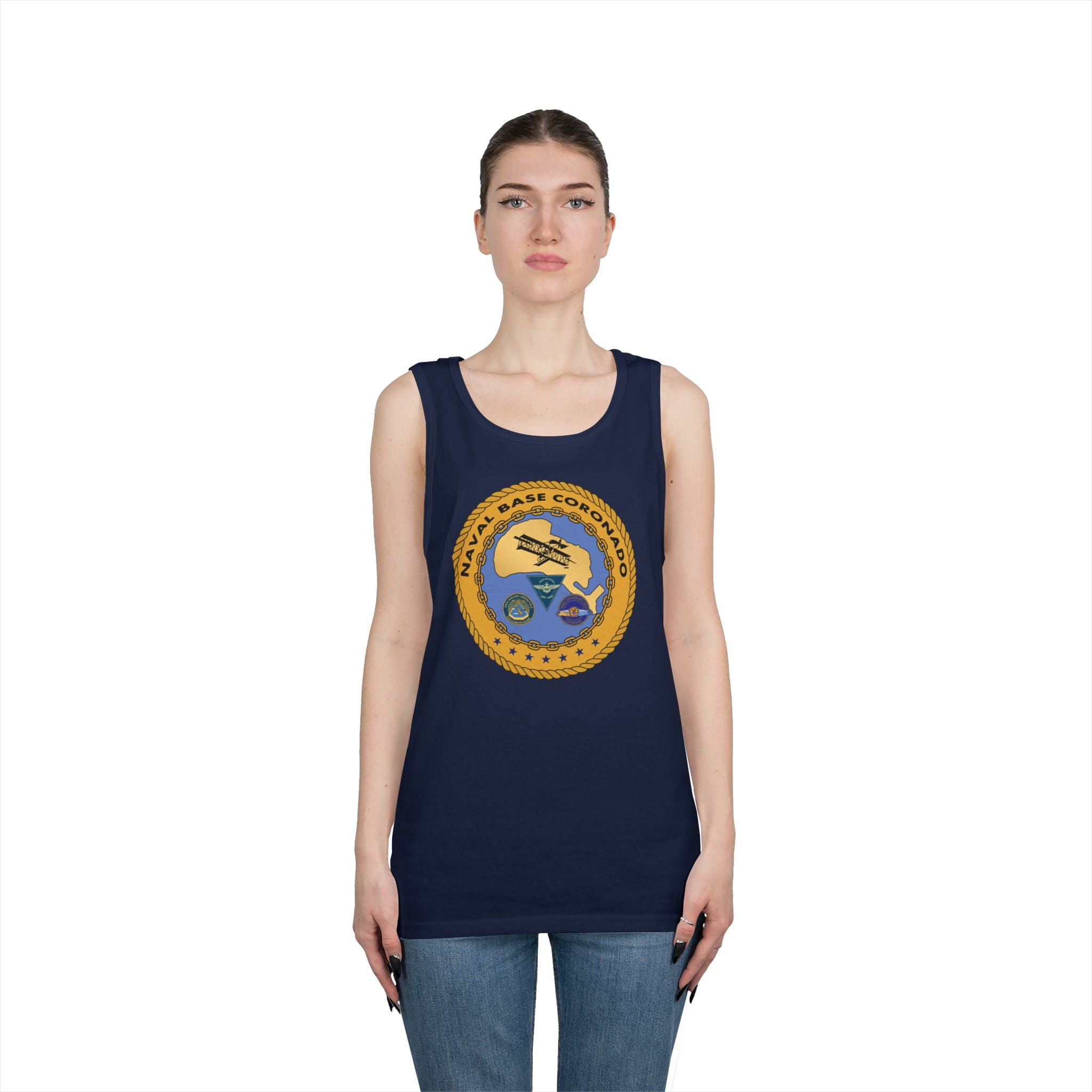 Unisex Heavy Cotton Tank Top - Navy - Naval Base Coronado wo txt
