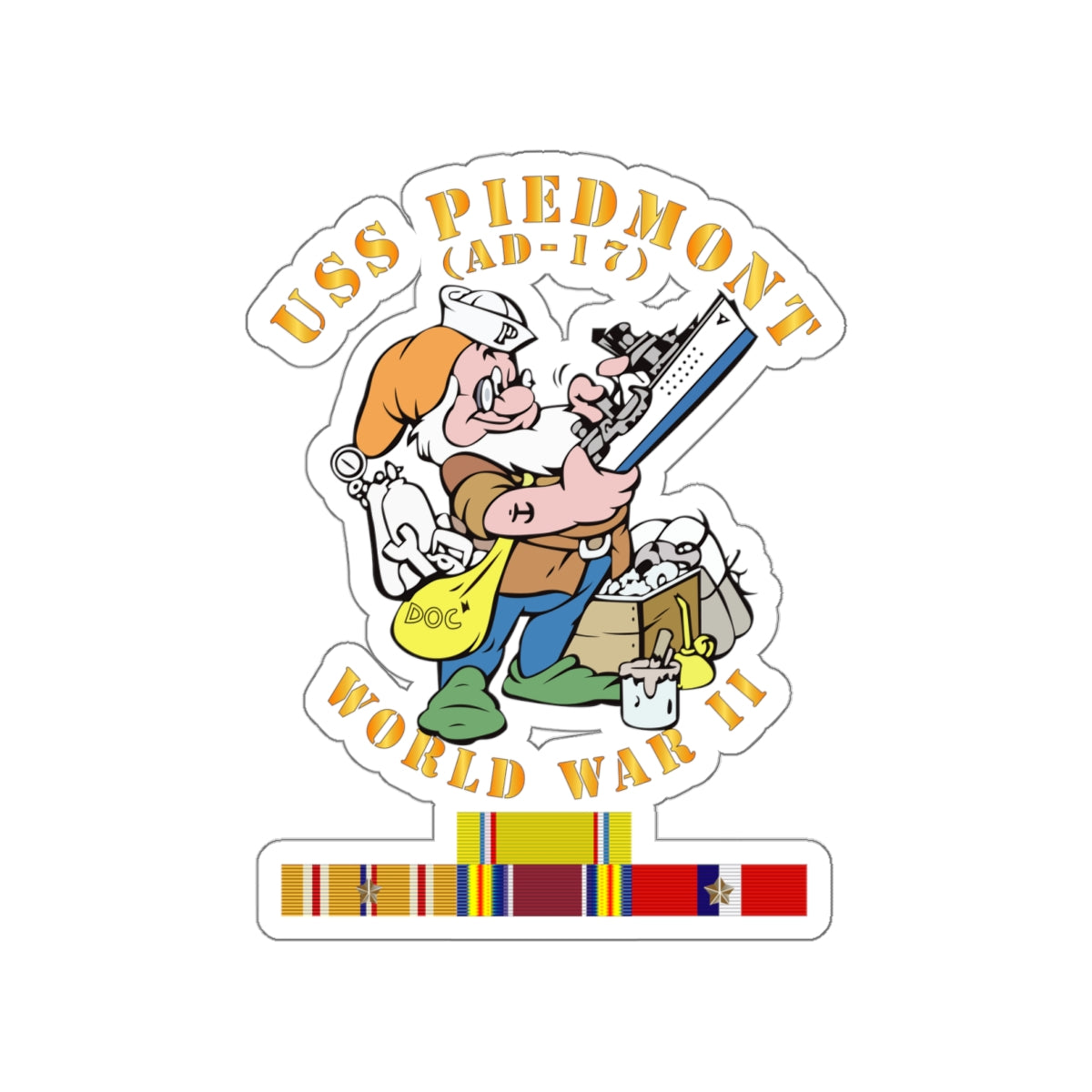 Die-Cut Vinyl Sticker - Navy - USS Piedmont (AD-17) w PAC SVC WWII