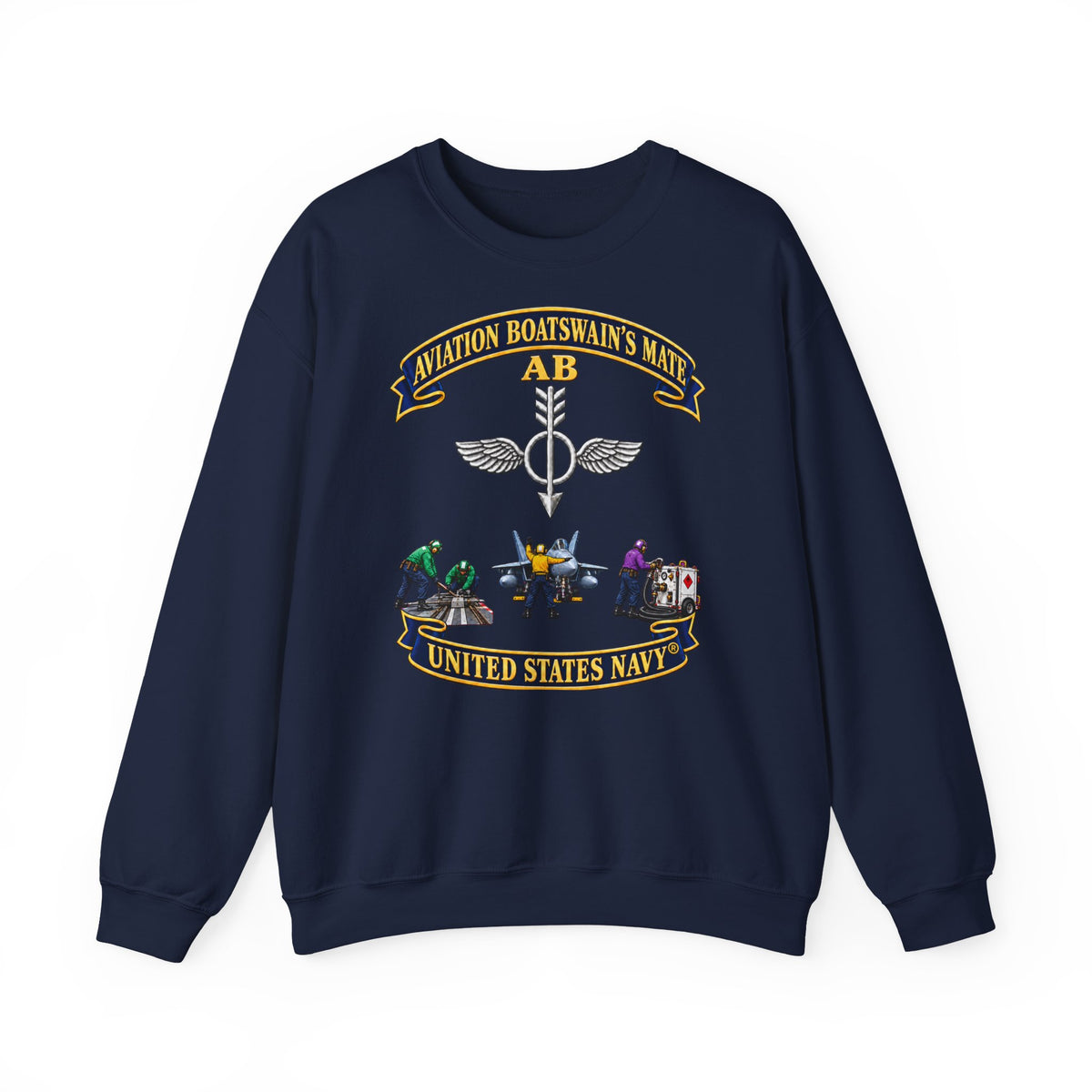 Unisex Heavy Blend™ Crewneck Sweatshirt -  Navy - Aviation Boatswains Mate Br with 3 Scene - 3D - Enhanced