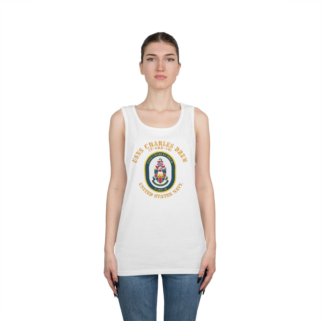 Unisex Heavy Cotton Tank Top - Navy - USNS Charles Drew (T-AKE 10)