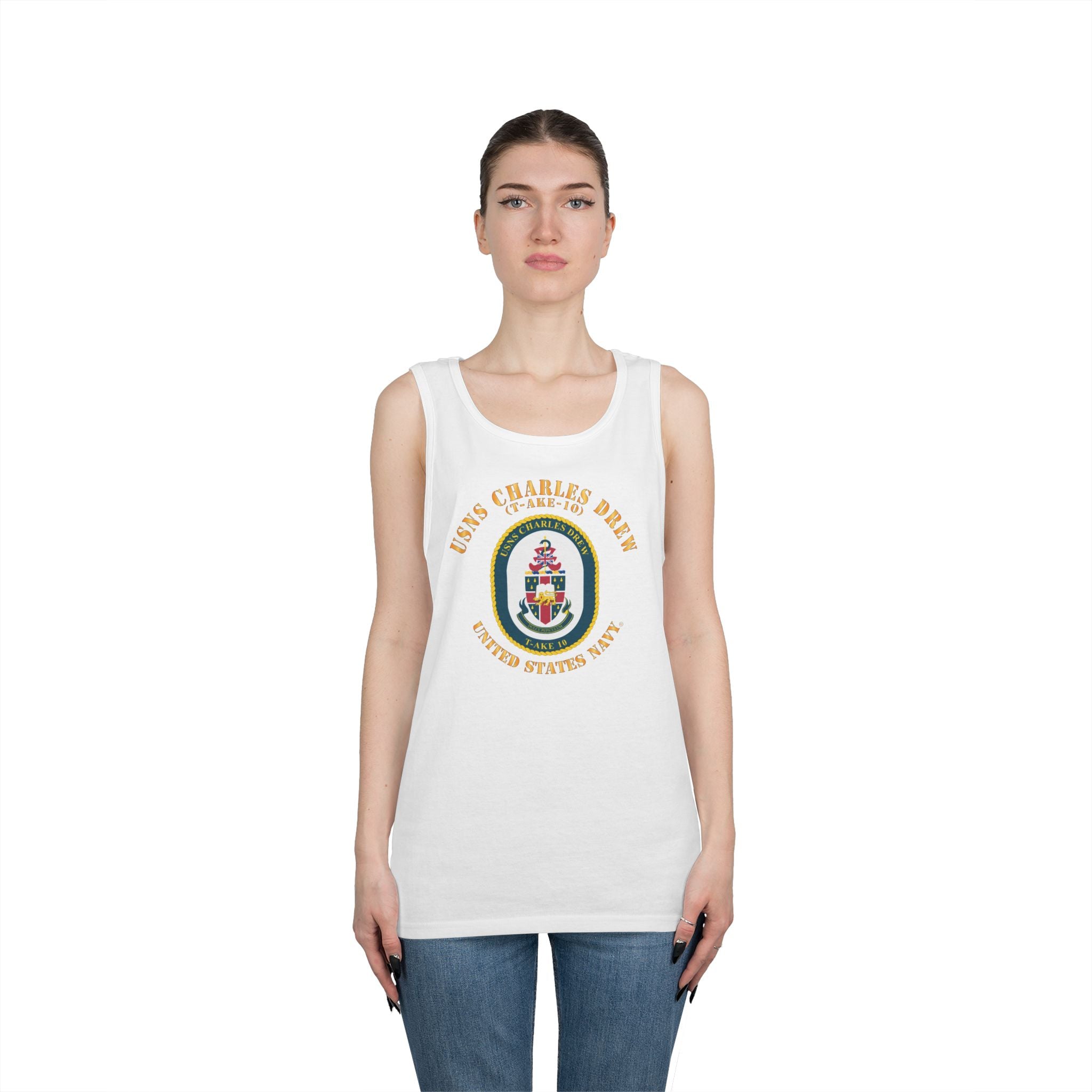 Unisex Heavy Cotton Tank Top - Navy - USNS Charles Drew (T-AKE 10)