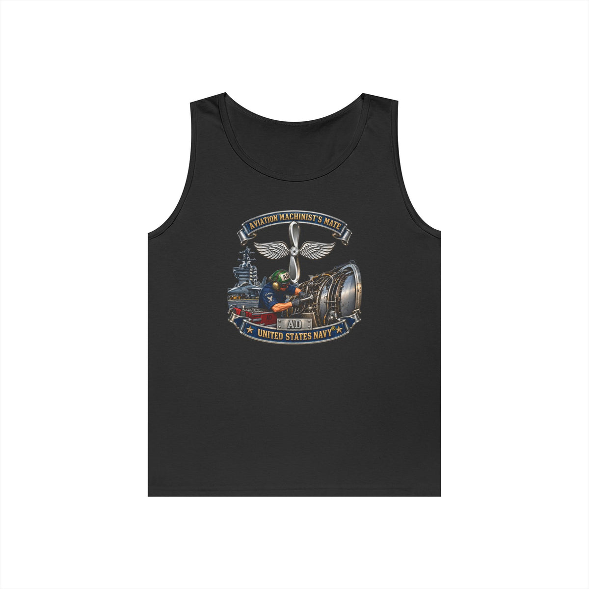Unisex Heavy Cotton Tank Top - Navy - Rate - Aviation Machinists Mate Br with Scene - 3D - Enhanced