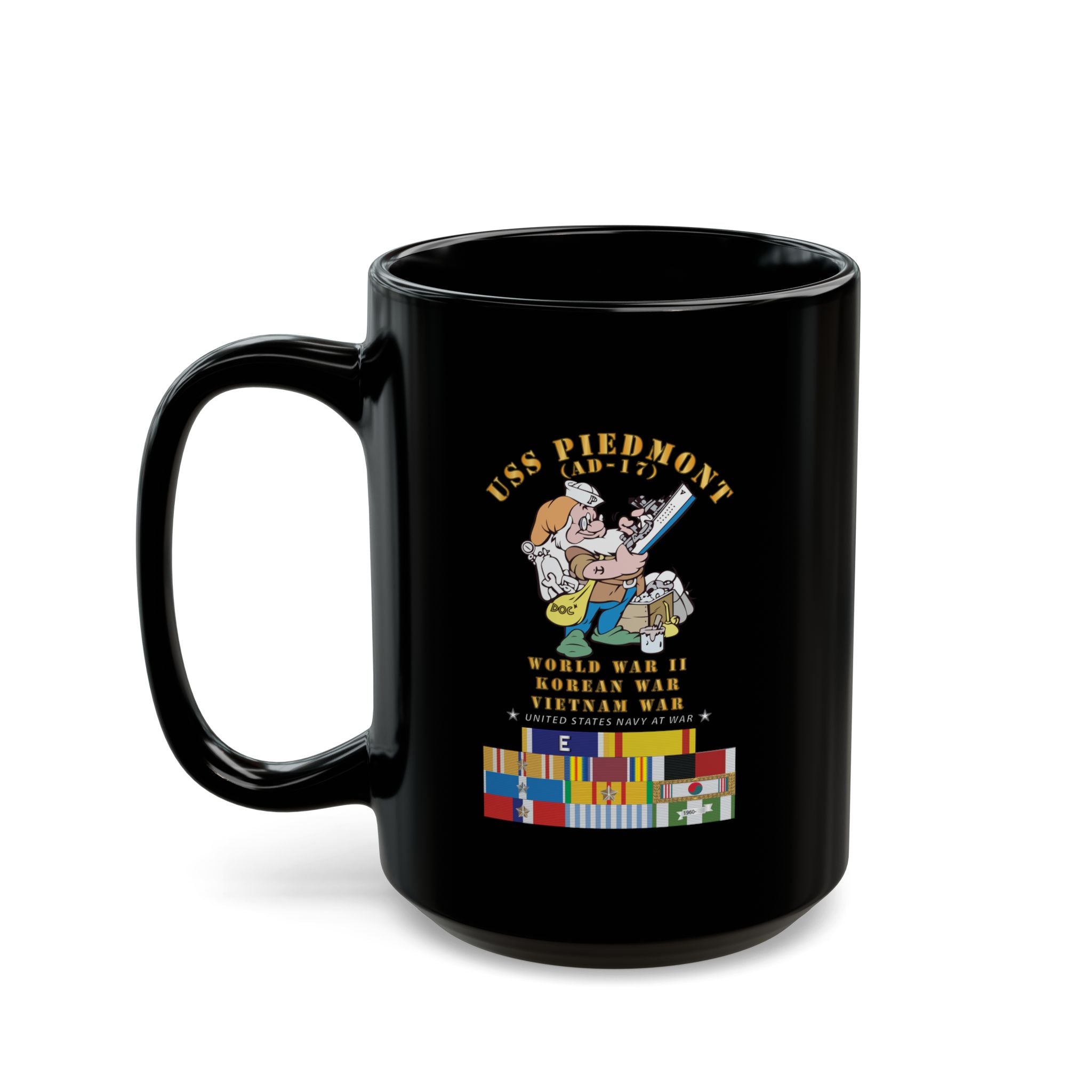 Black Mug (11oz, 15oz) - Navy - USS Piedmont (AD-17) w WWII - KOREA - VN SVC