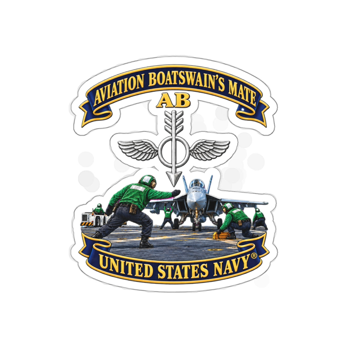Die-Cut Vinyl Sticker - Navy - Aviation Boatswains Mate Br with AC handler Scene - 3D - Enhanced