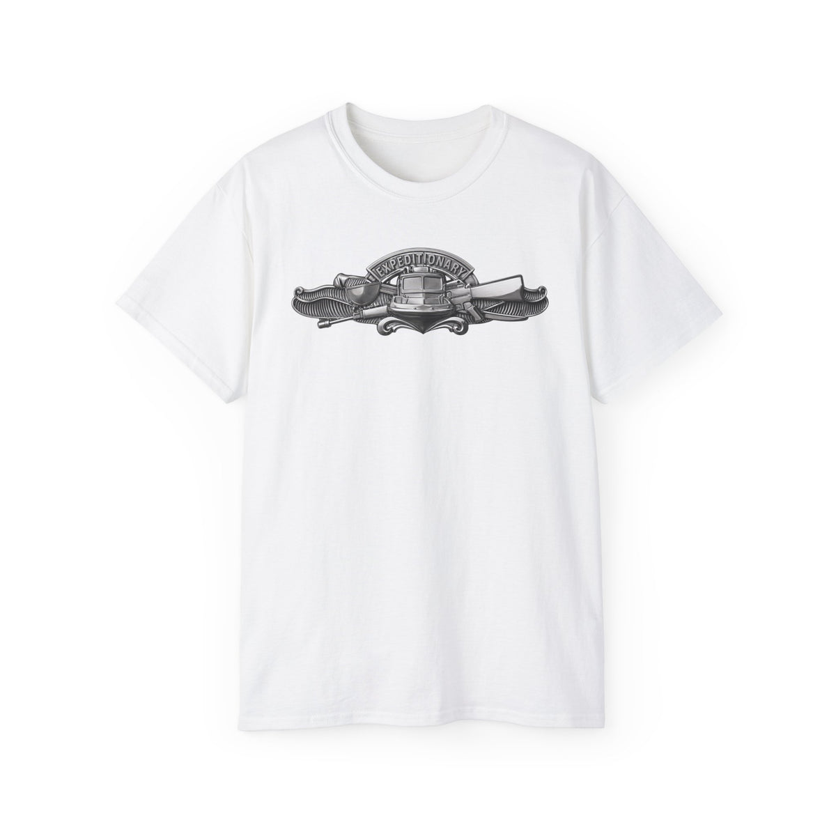 Unisex Ultra Cotton T-Shirt - Navy - Badge - Expeditionary Warfare (EXW) wo txt - Officer - 3D - Enhanced