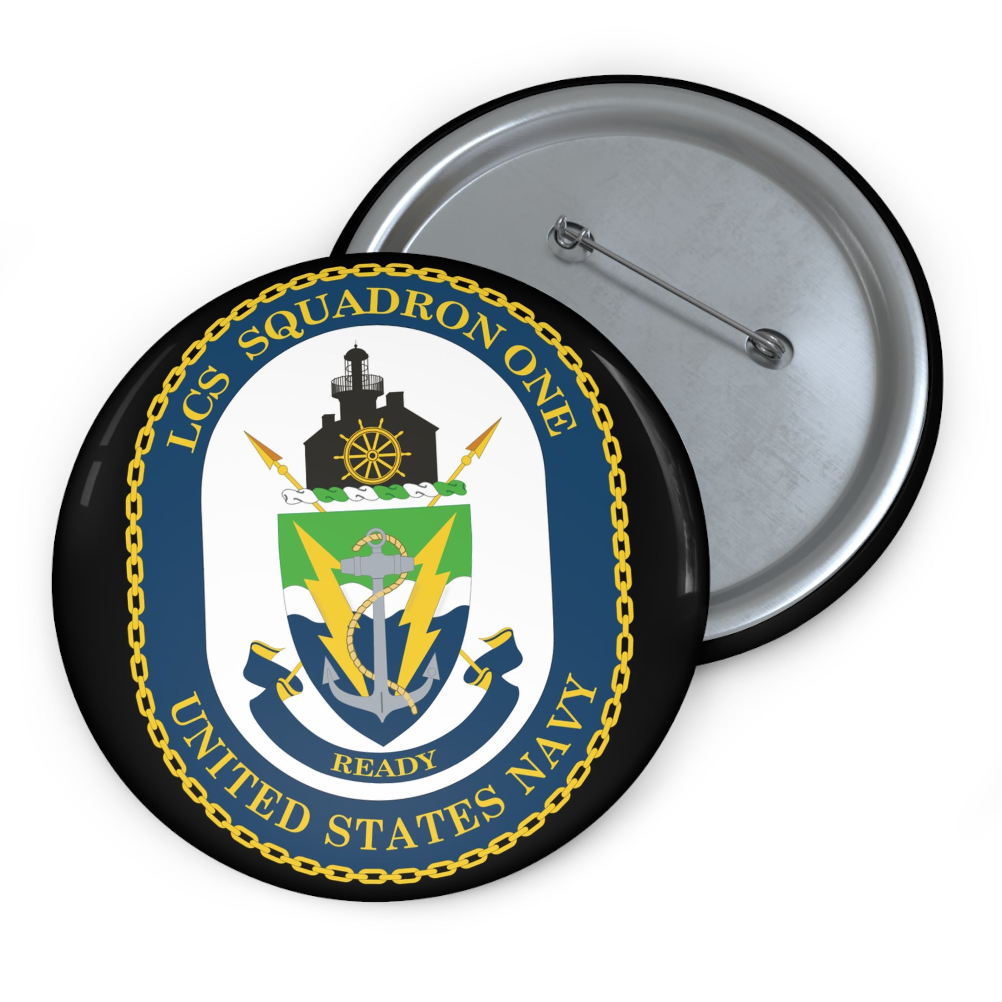 Custom Pin Button - Navy - LCS Squadron One (LCSRON 1) wo txt