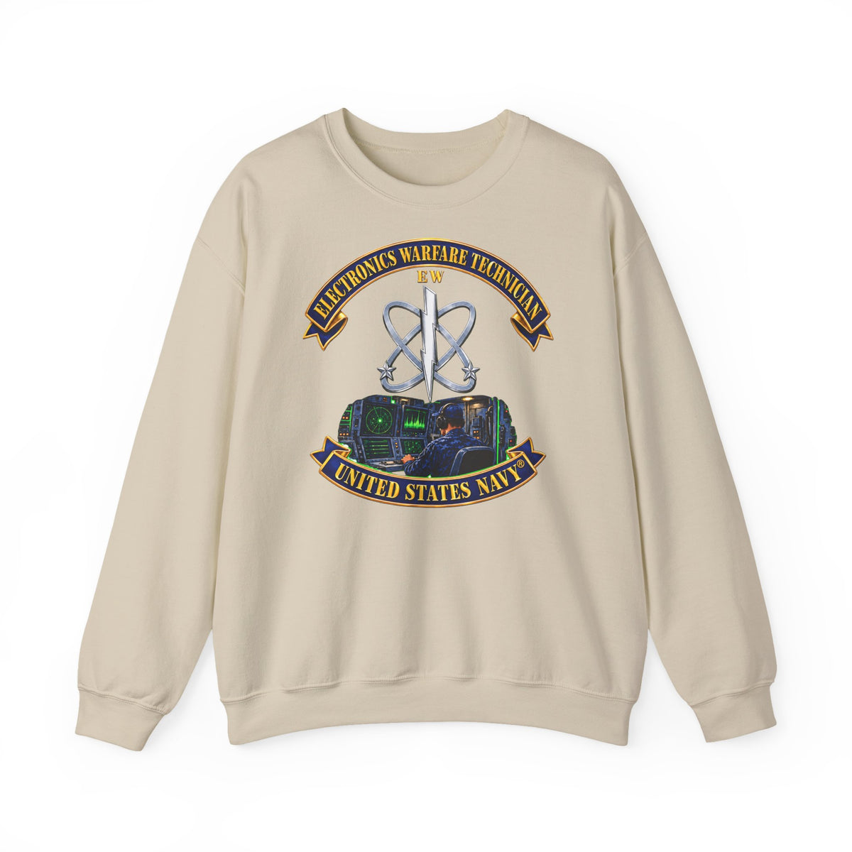 Unisex Heavy Blend™ Crewneck Sweatshirt -  Navy - Rate - Electronics Warfare Technician with Scene - 3D - Enhanced