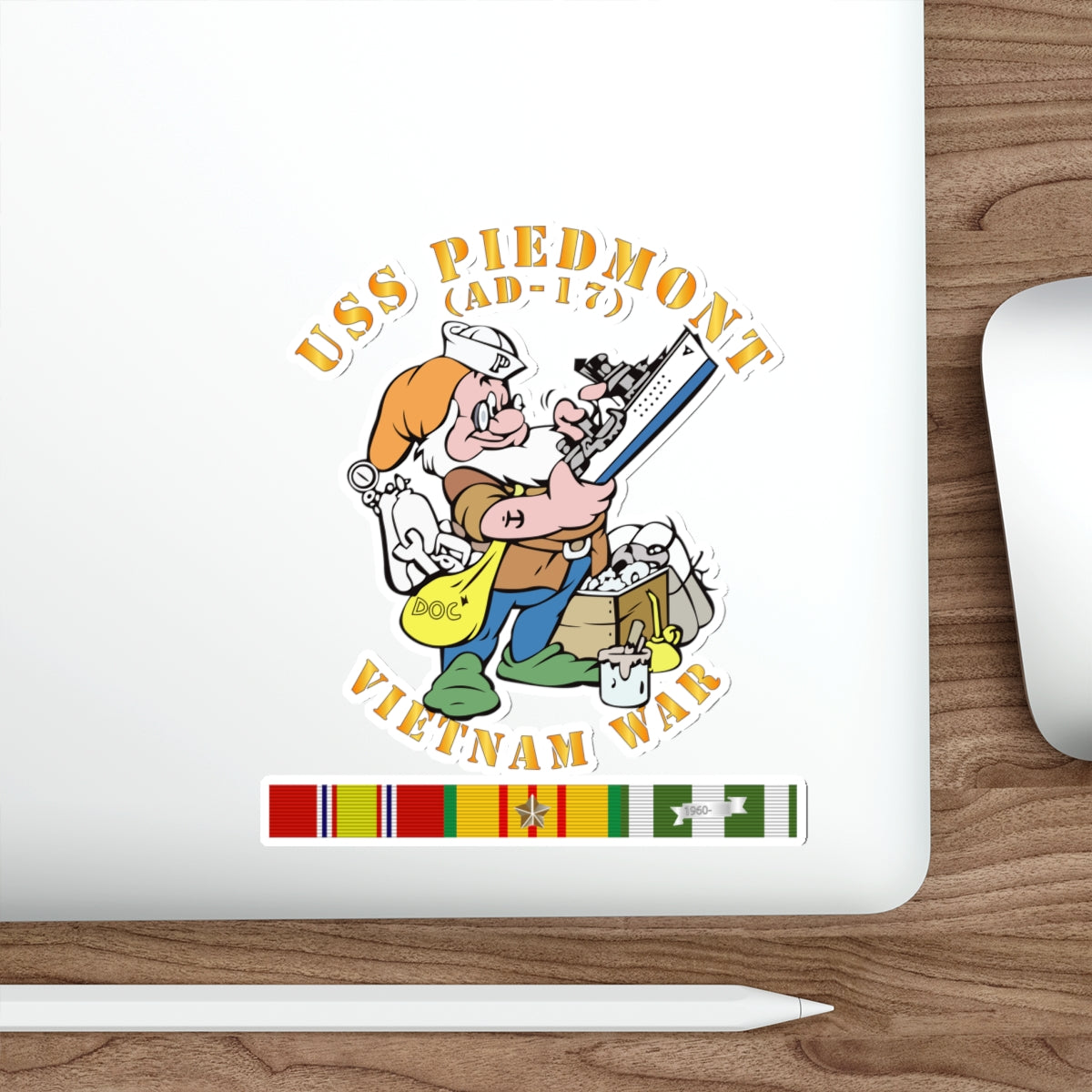 Die-Cut Vinyl Sticker - Navy - USS Piedmont (AD-17) w VN SVC - Vietnam War