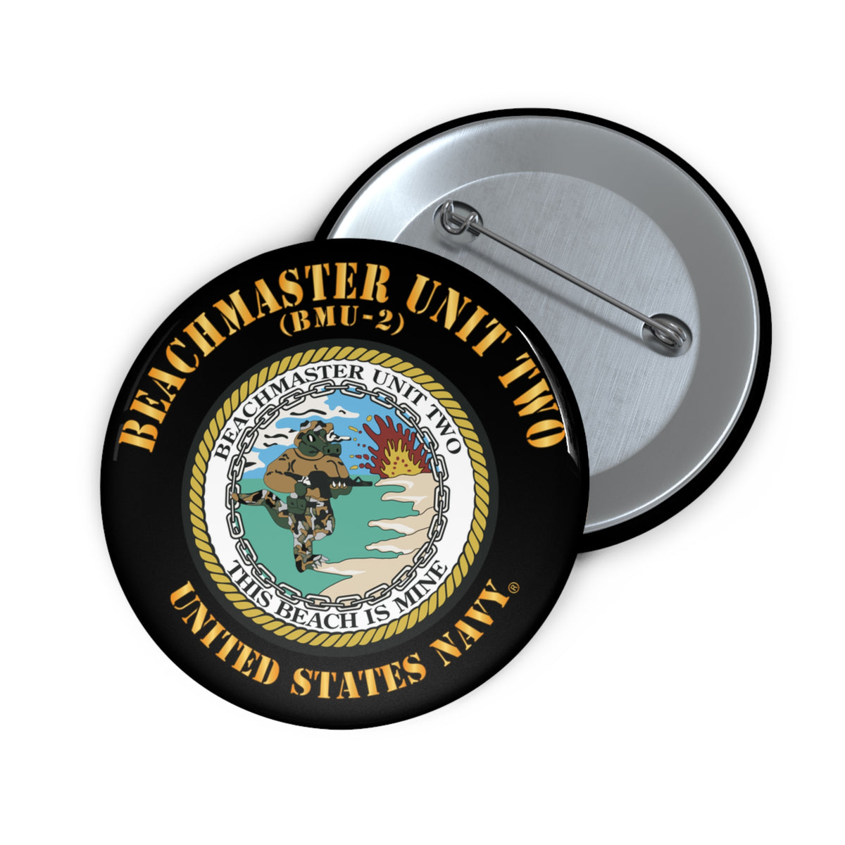 Custom Pin Button - Navy - Beachmaster Unit Two (BMU-2) X 300