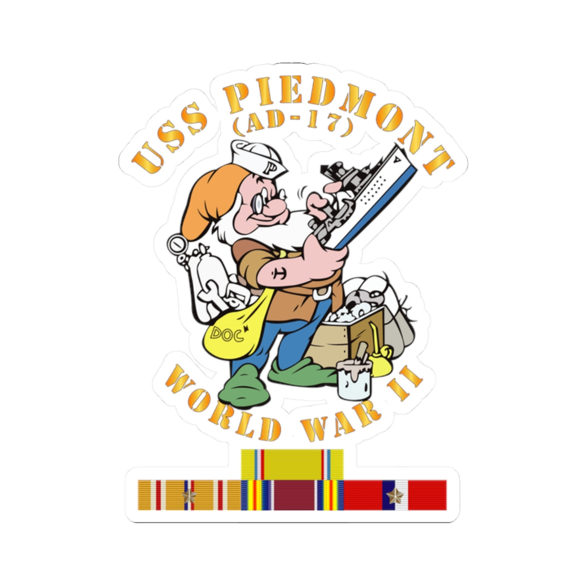 Kiss-Cut Stickers - Navy - USS Piedmont (AD-17) w PAC SVC WWII