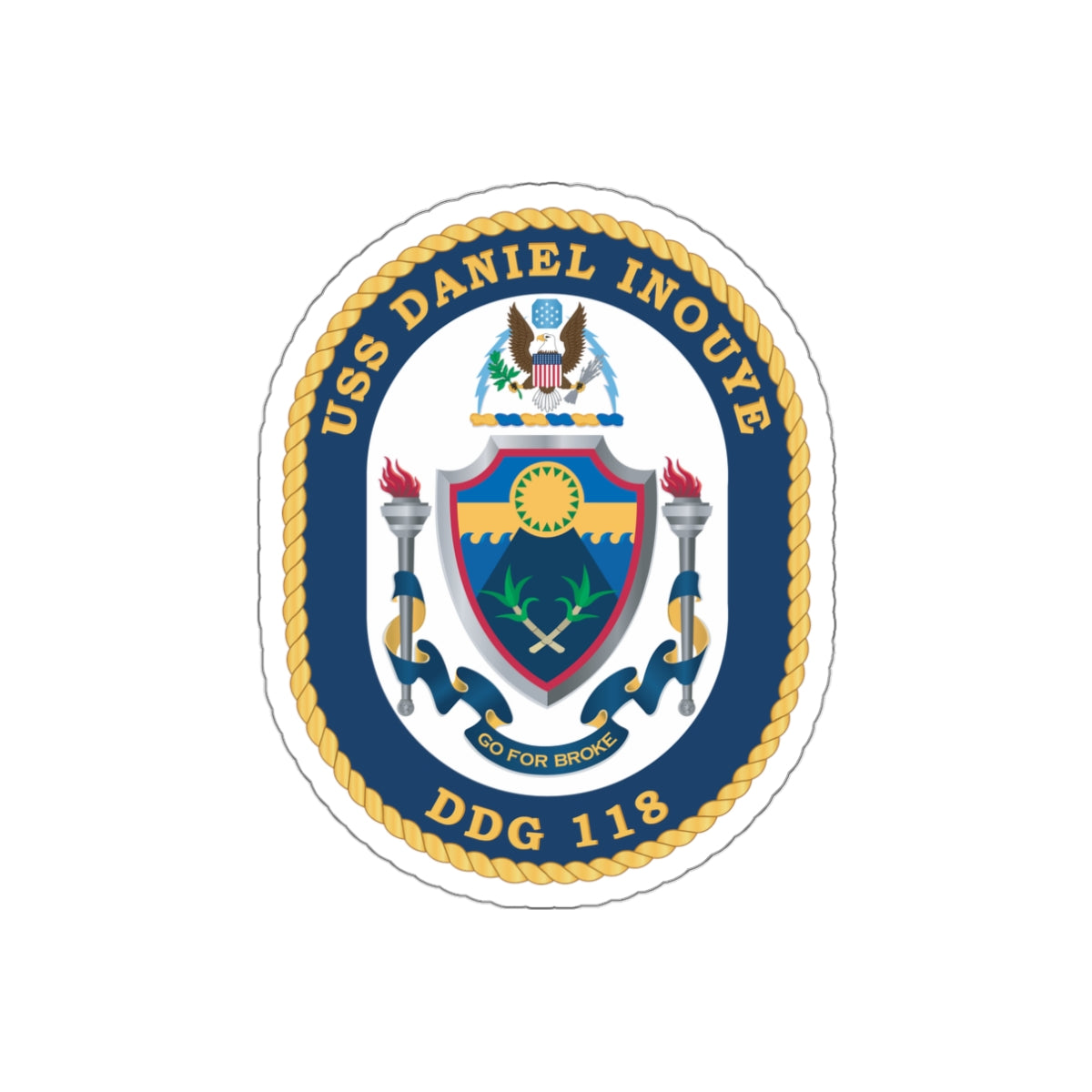 Die-Cut Vinyl Sticker - Navy - USS Daniel Inouye (DDG-118) wo txt