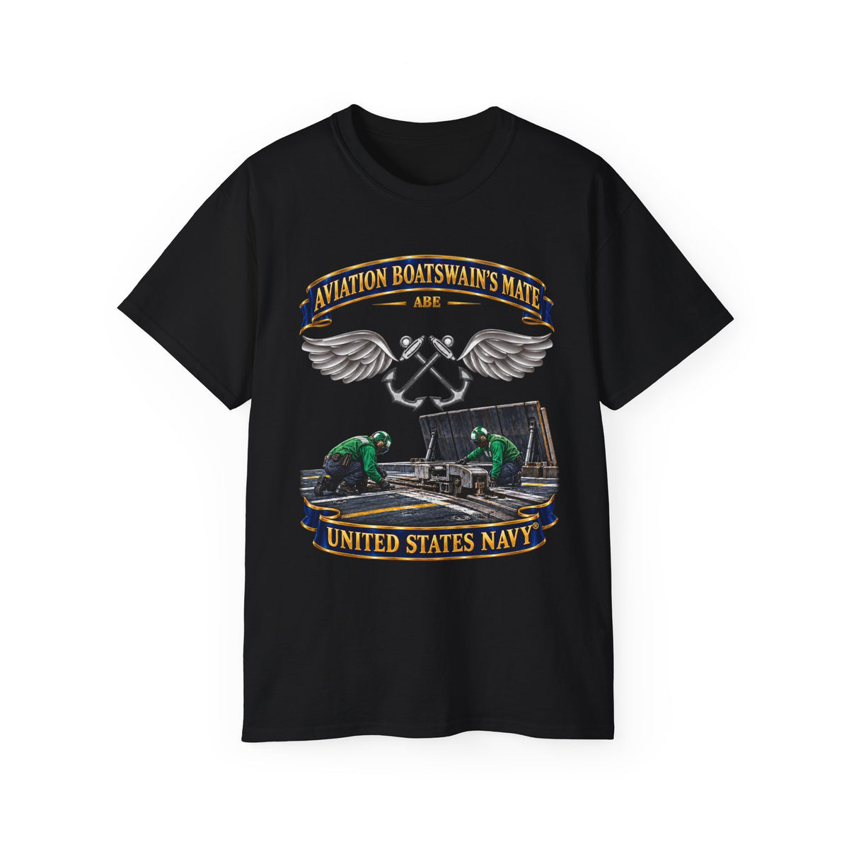 Unisex Ultra Cotton T-Shirt - Navy - Rate - Aviation Boatswain's Mate (ABE) - with Scene - 3D - Enhanced