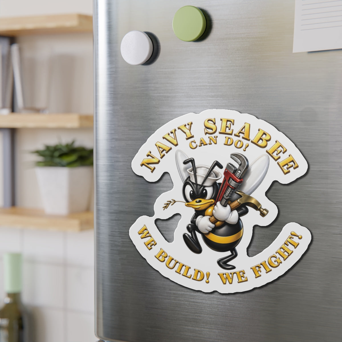 Die-Cut Magnet - Navy - Navy SeaBee - w Wrench and Hammer - 3D - Enhanced X 300