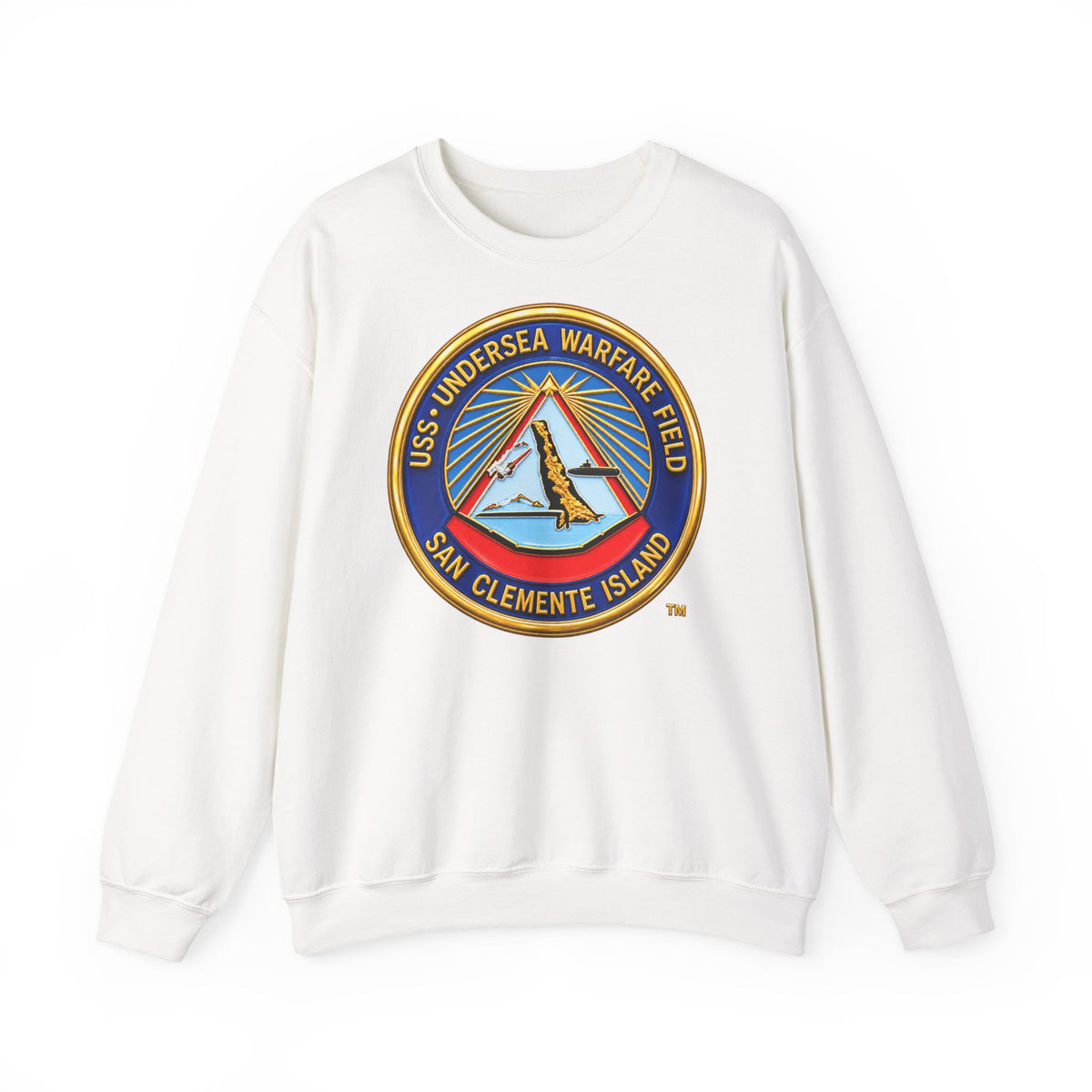 Unisex Heavy Blend™ Crewneck Sweatshirt -  Navy - USS Undersea Warfare Field - San Clemente Island - Crest - 3D - Enhanced
