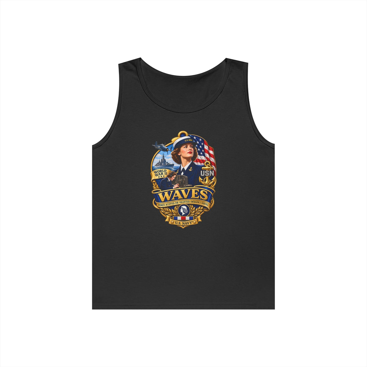 Unisex Heavy Cotton Tank Top - WAVES - Women Accepted for Volunteer Emergency Service WWII - 3D - Enhanced