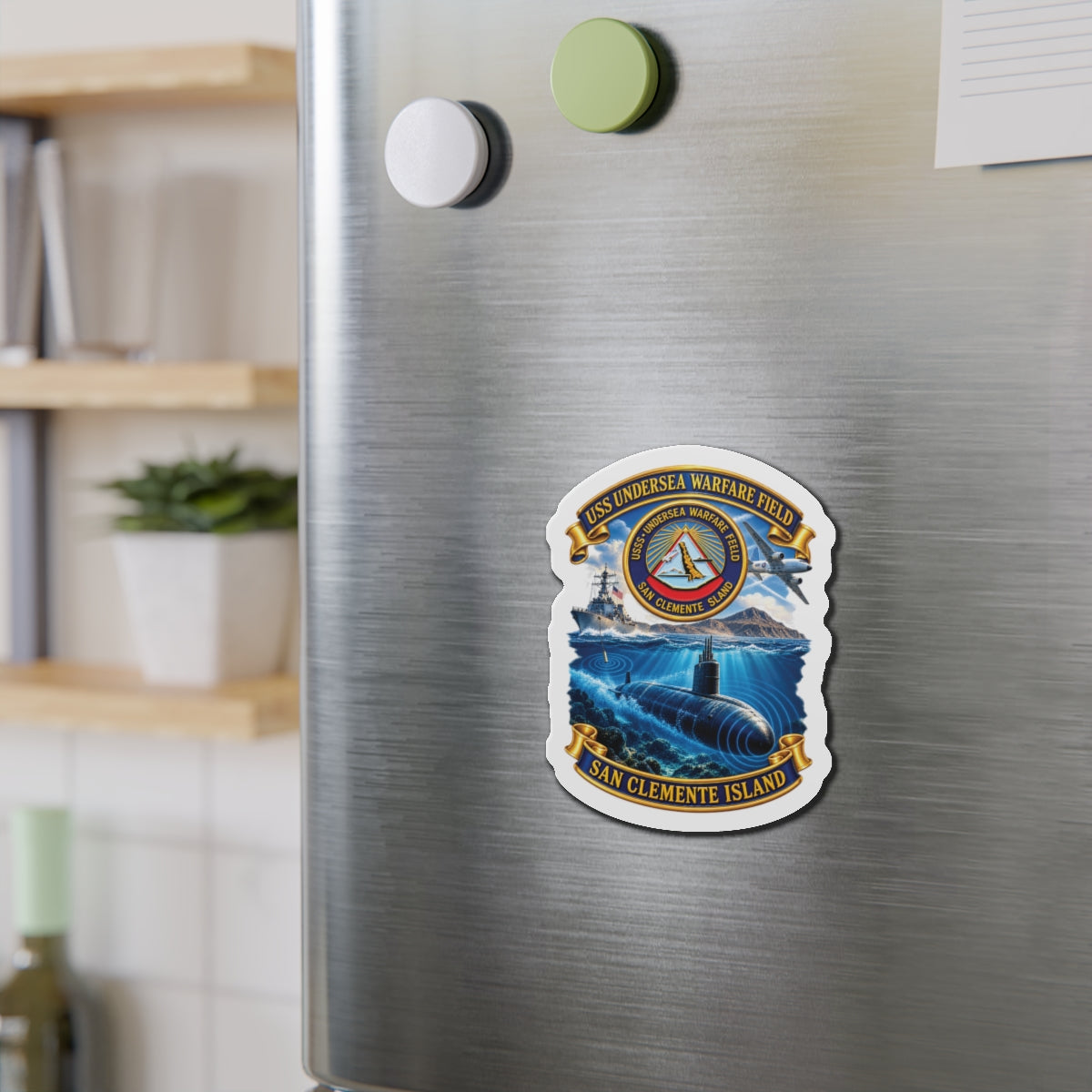 Die-Cut Magnet - NAVY - USS Undersea Warfare Field - San Clemente Island - Crest - w scene - 3D - Enhanced
