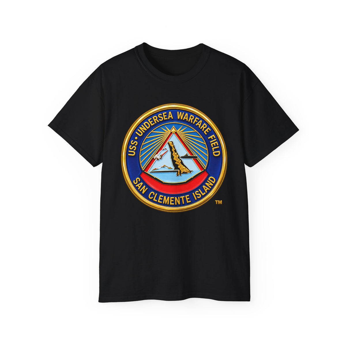 Unisex Ultra Cotton T-Shirt - Navy - USS Undersea Warfare Field - San Clemente Island - Crest - 3D - Enhanced