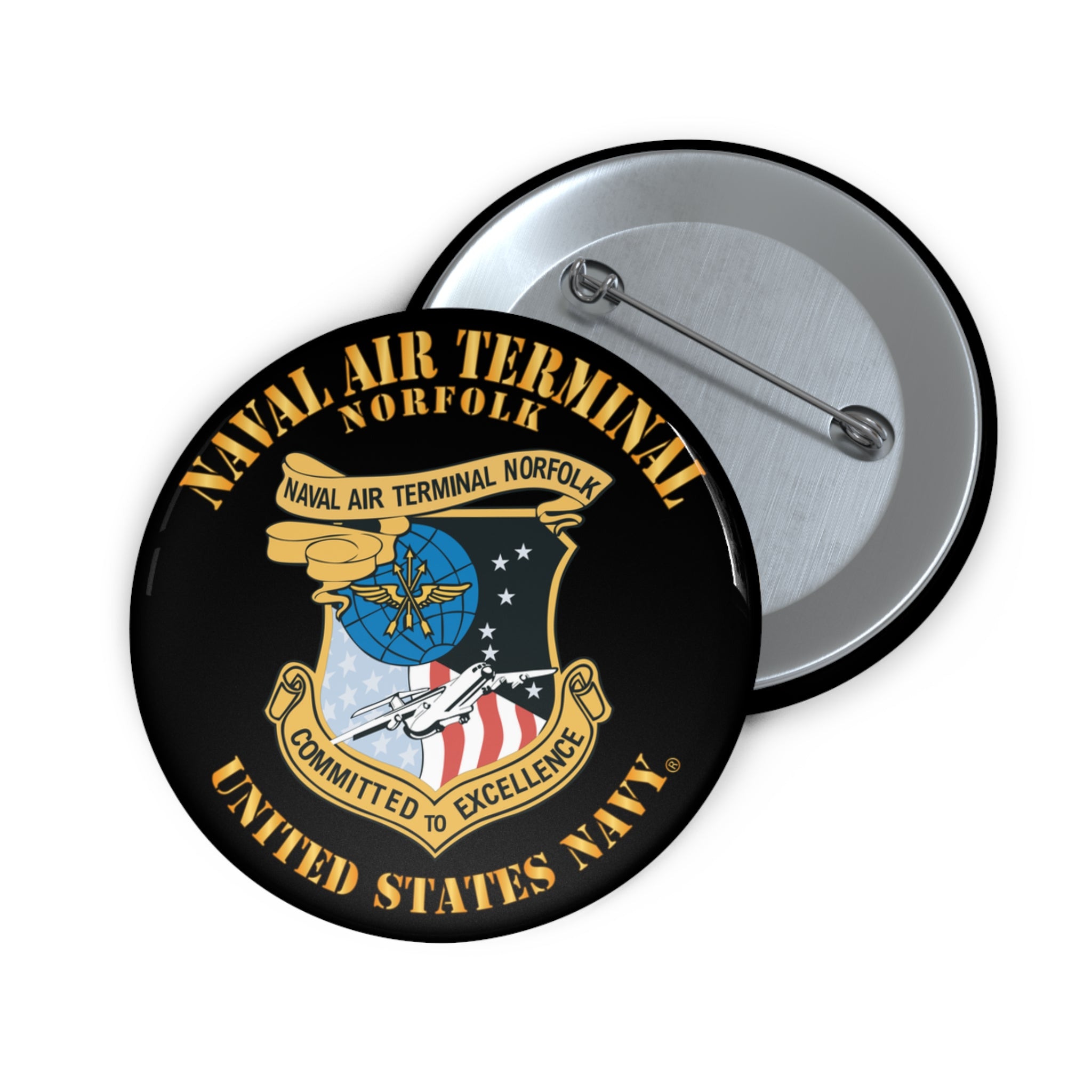Custom Pin Button - Navy - Naval Air Terminal Norfolk
