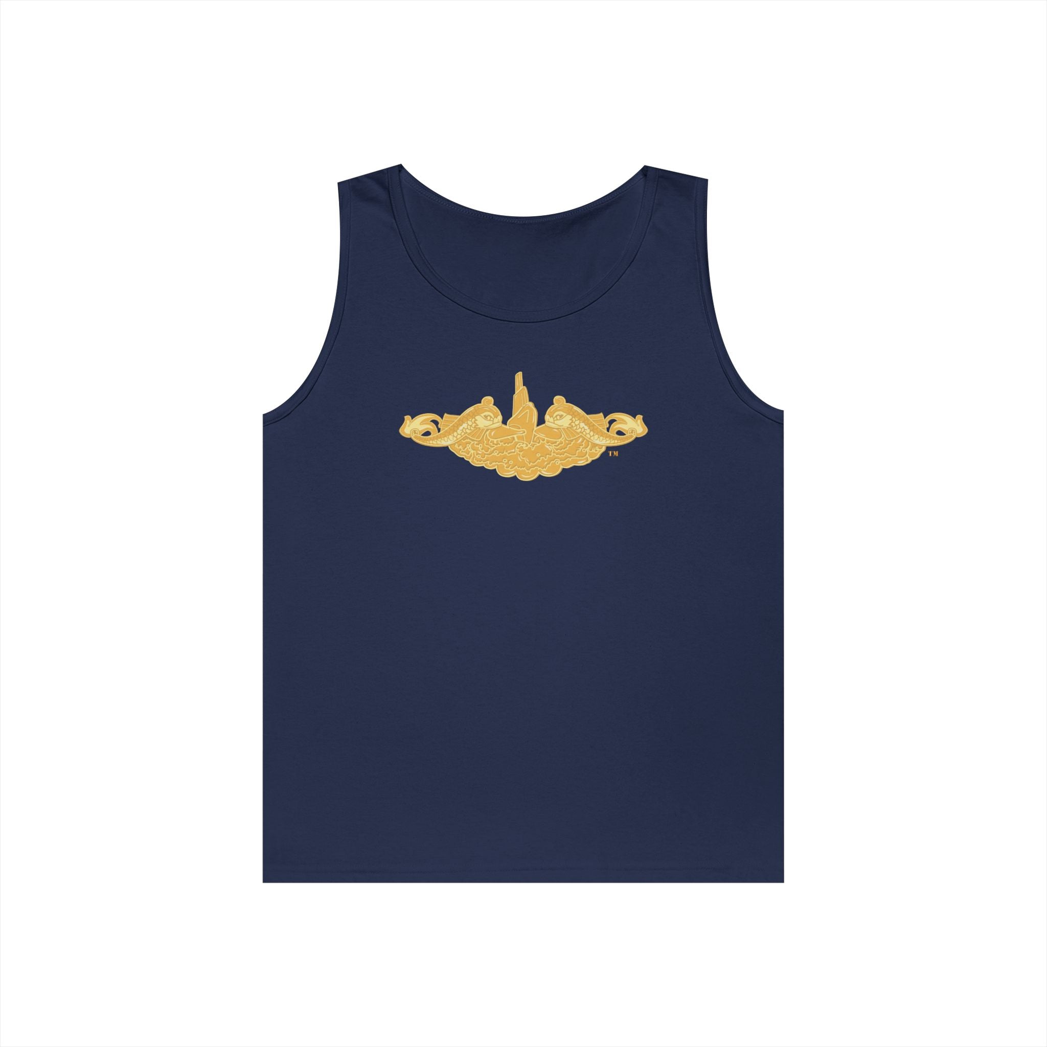 Unisex Heavy Cotton Tank Top - Navy - Submarine Badge - Gold wo Txt