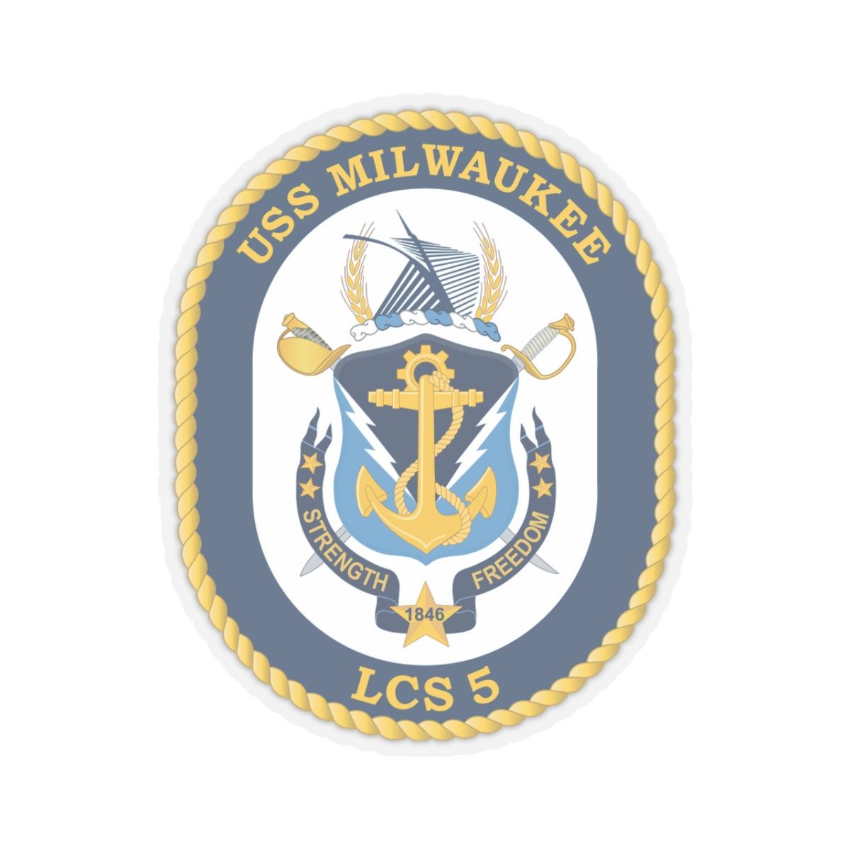 Kiss-Cut Stickers - Navy - USS Milwaukee (LCS-5) wo Txt X 300
