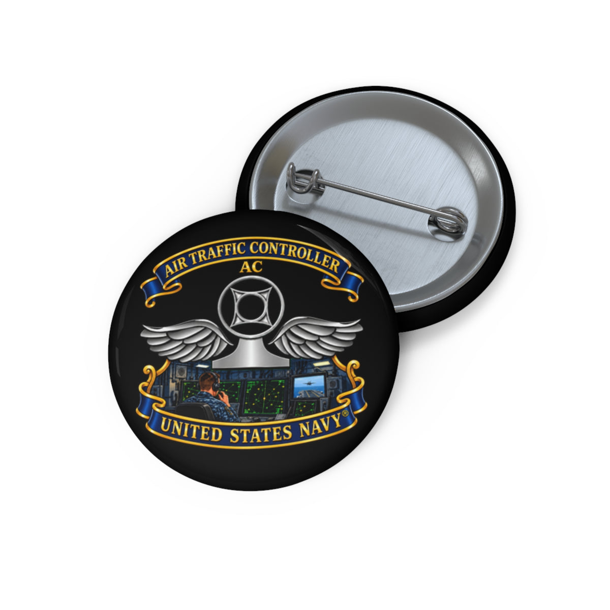 Pin Button - Navy - Rate - Air Traffic Controller (AC) - Shipboard Version  3D - Enhanced